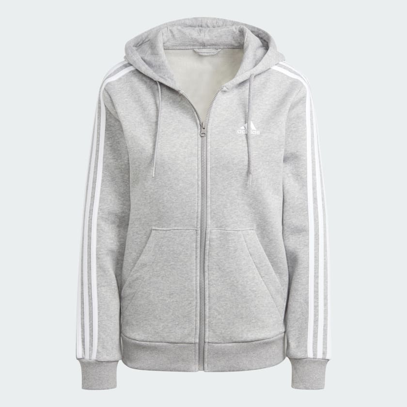 ADIDAS WOMEN'S 3-STRIPES FLEECE FULL-ZIP GREY JACKET