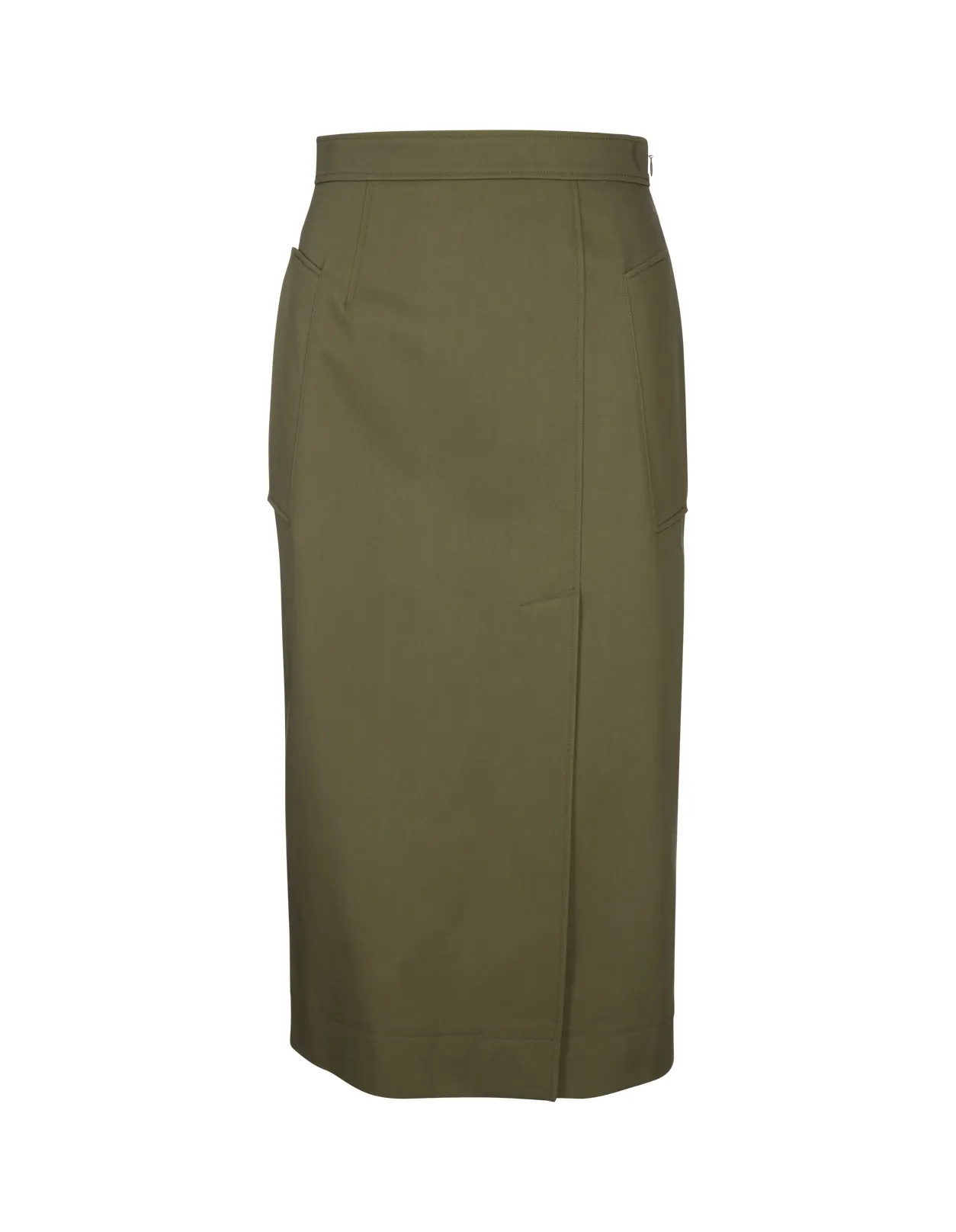 ALEXANDER MCQUEEN Olive Green Gabardine Midi Skirt