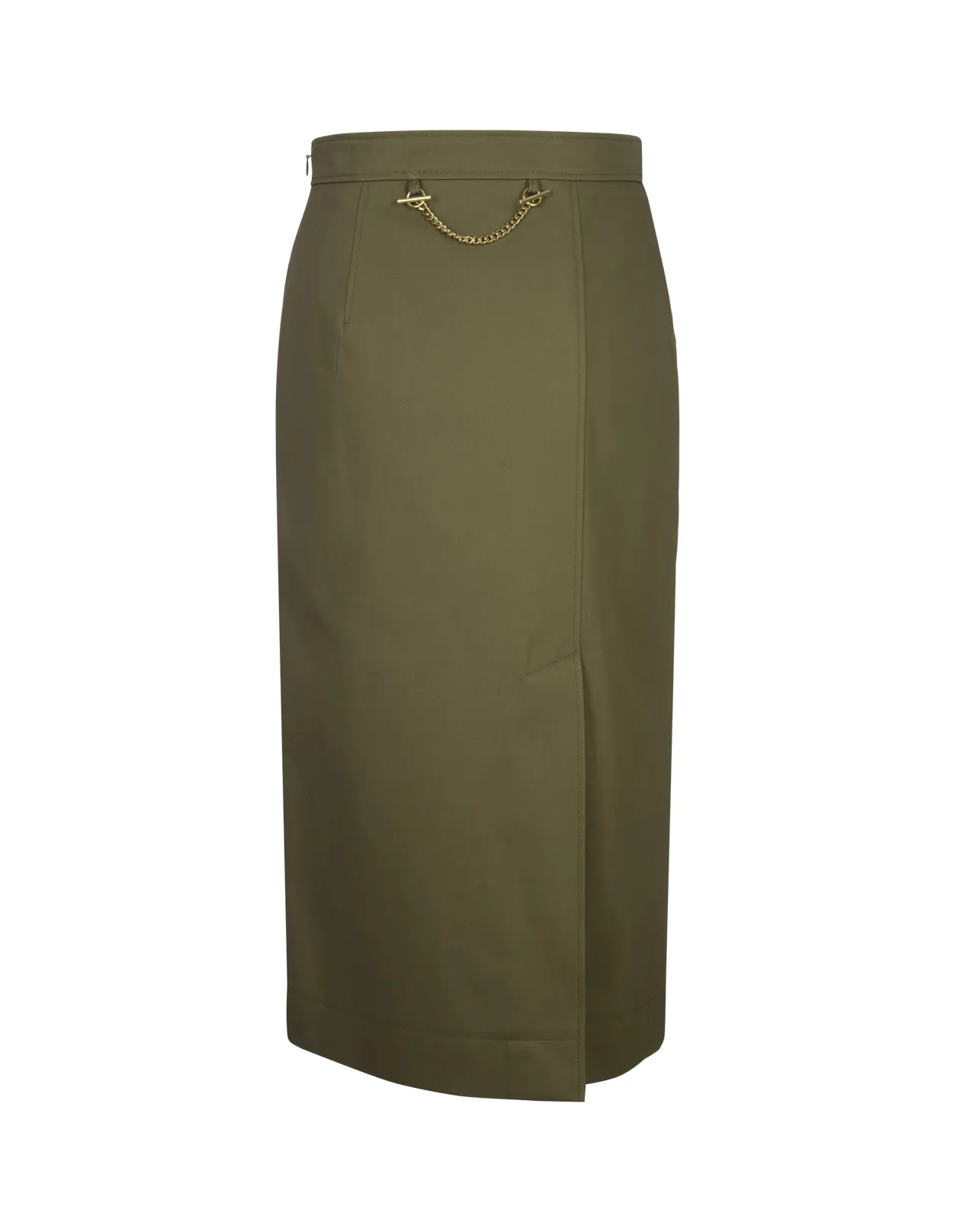 ALEXANDER MCQUEEN Olive Green Gabardine Midi Skirt