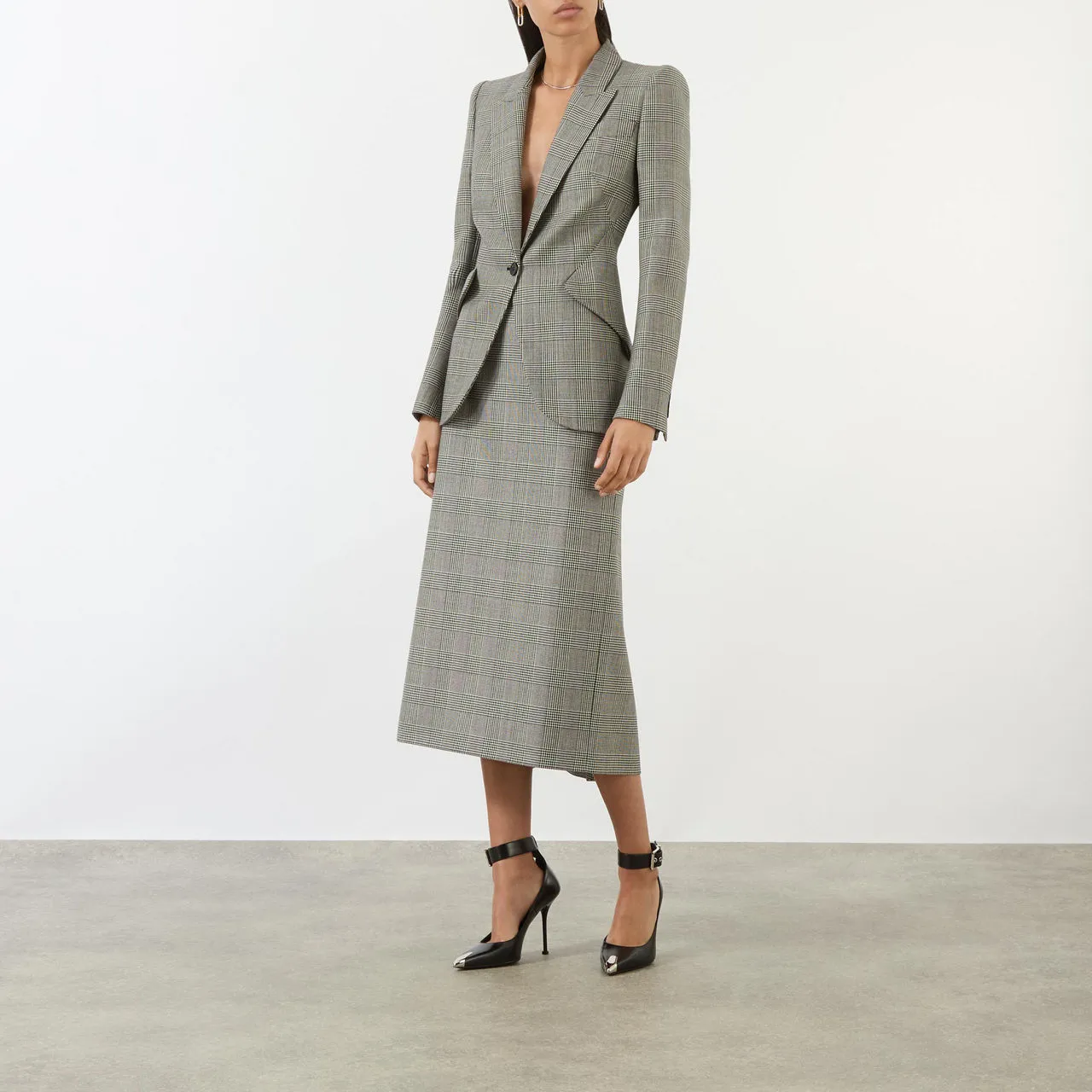 ALEXANDER MCQUEEN Single-Breasted Check Blazer - BlackIvory 1080