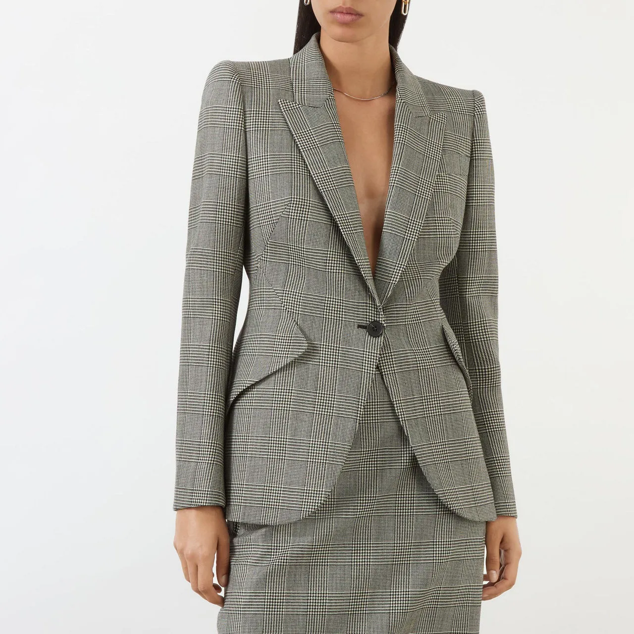 ALEXANDER MCQUEEN Single-Breasted Check Blazer - BlackIvory 1080