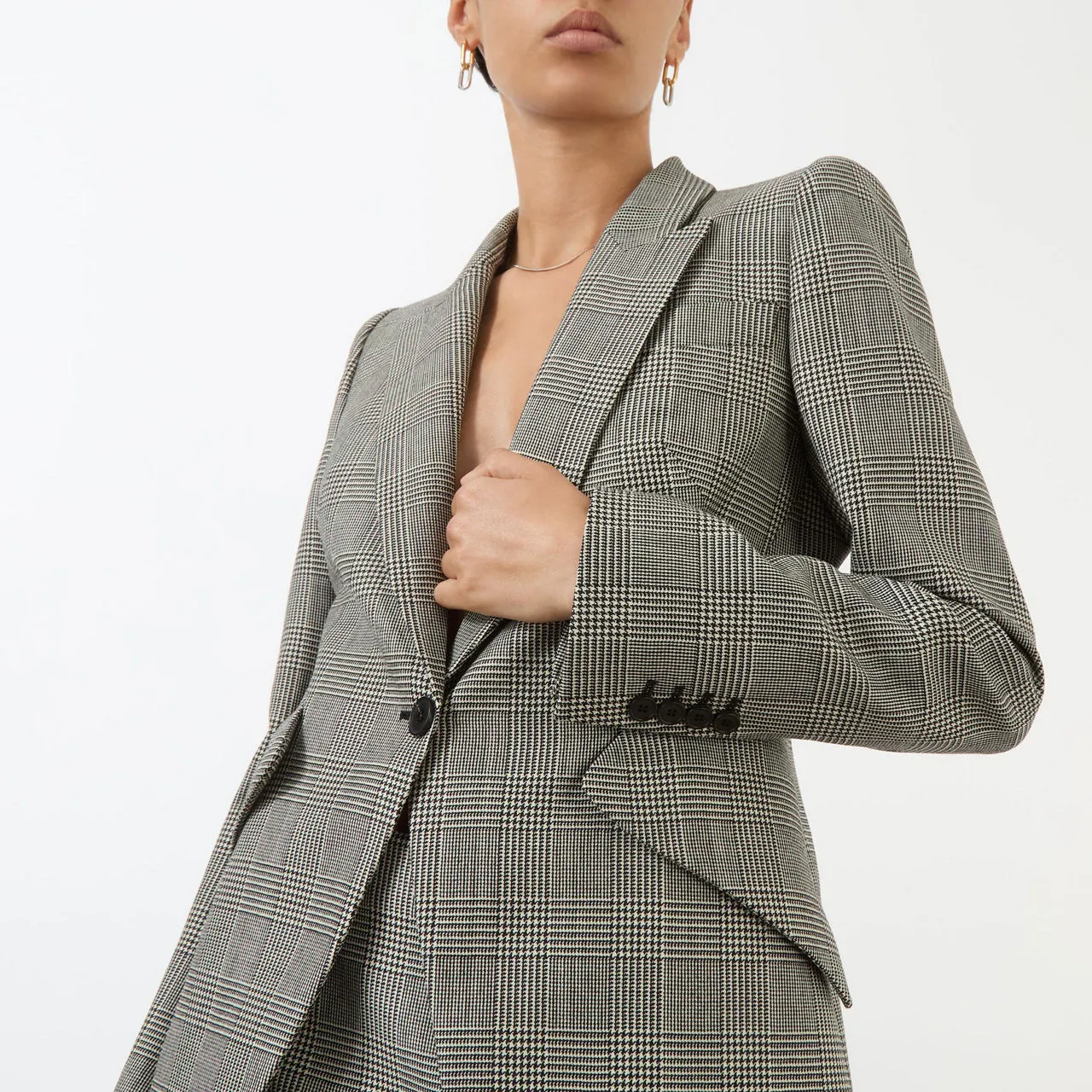 ALEXANDER MCQUEEN Single-Breasted Check Blazer - BlackIvory 1080