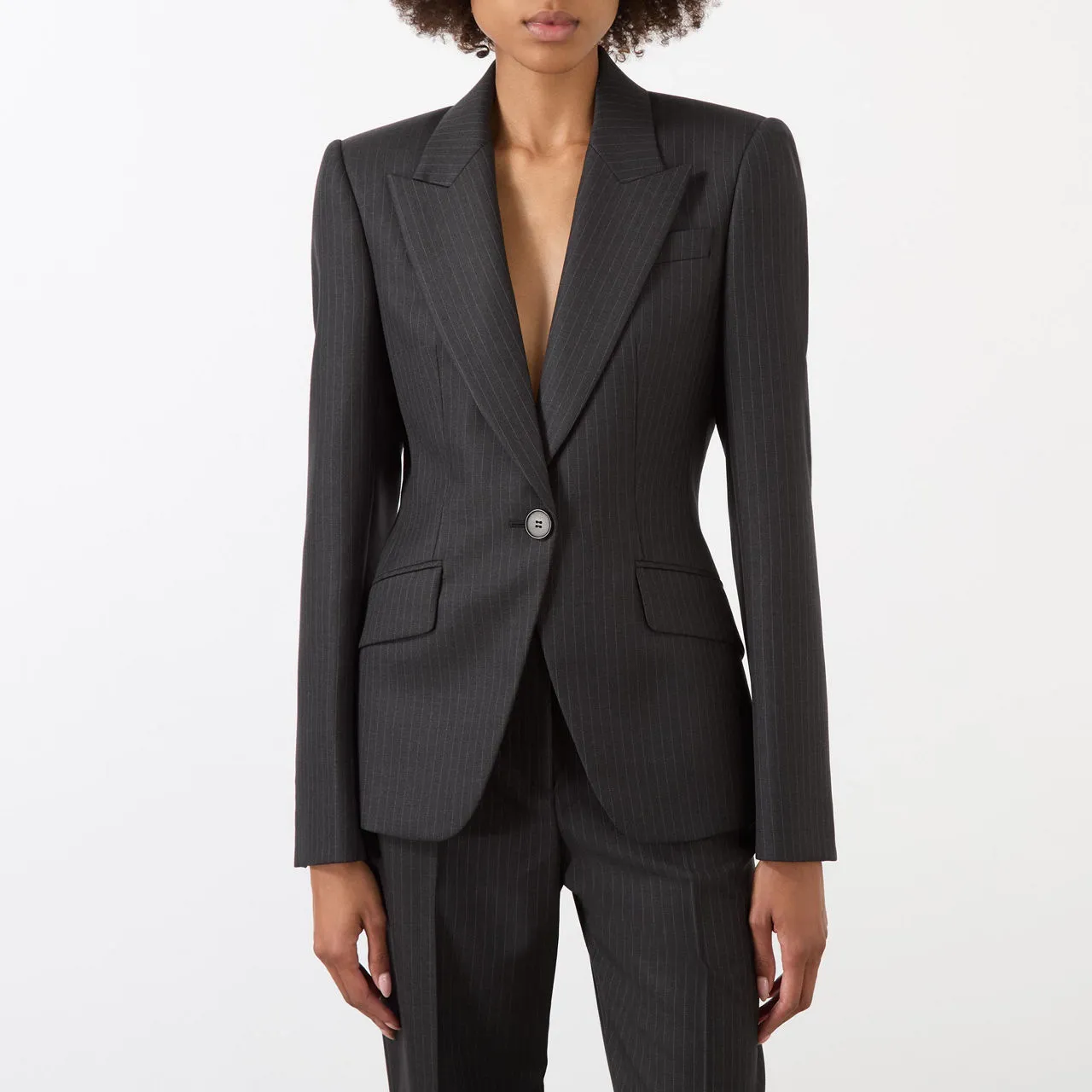 ALEXANDER MCQUEEN Single-Breasted Pinstripe Blazer - Grey