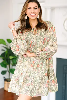 All For Love Olive Green Floral Dress