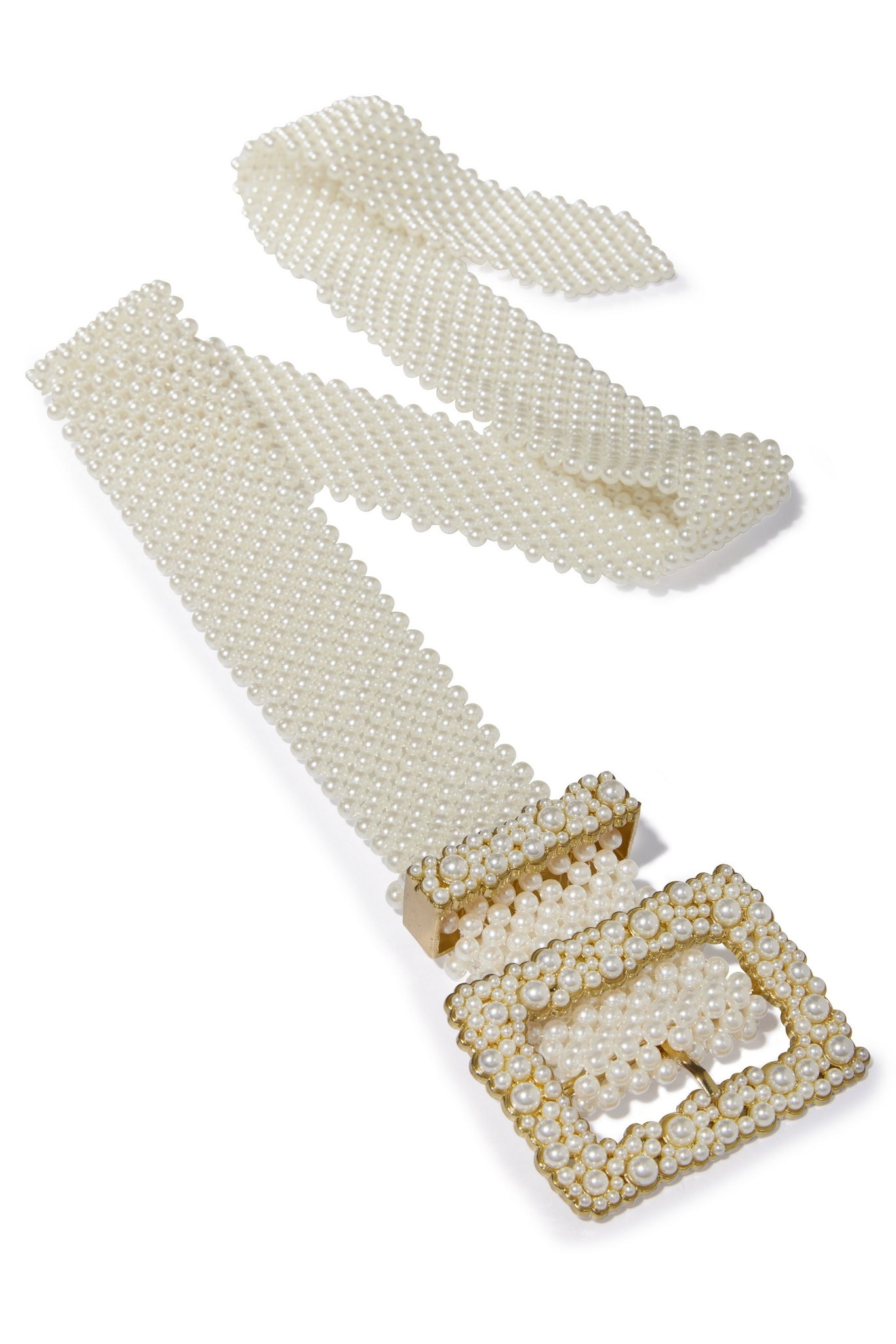 All Over Pearl Buckle Belt White/Gold