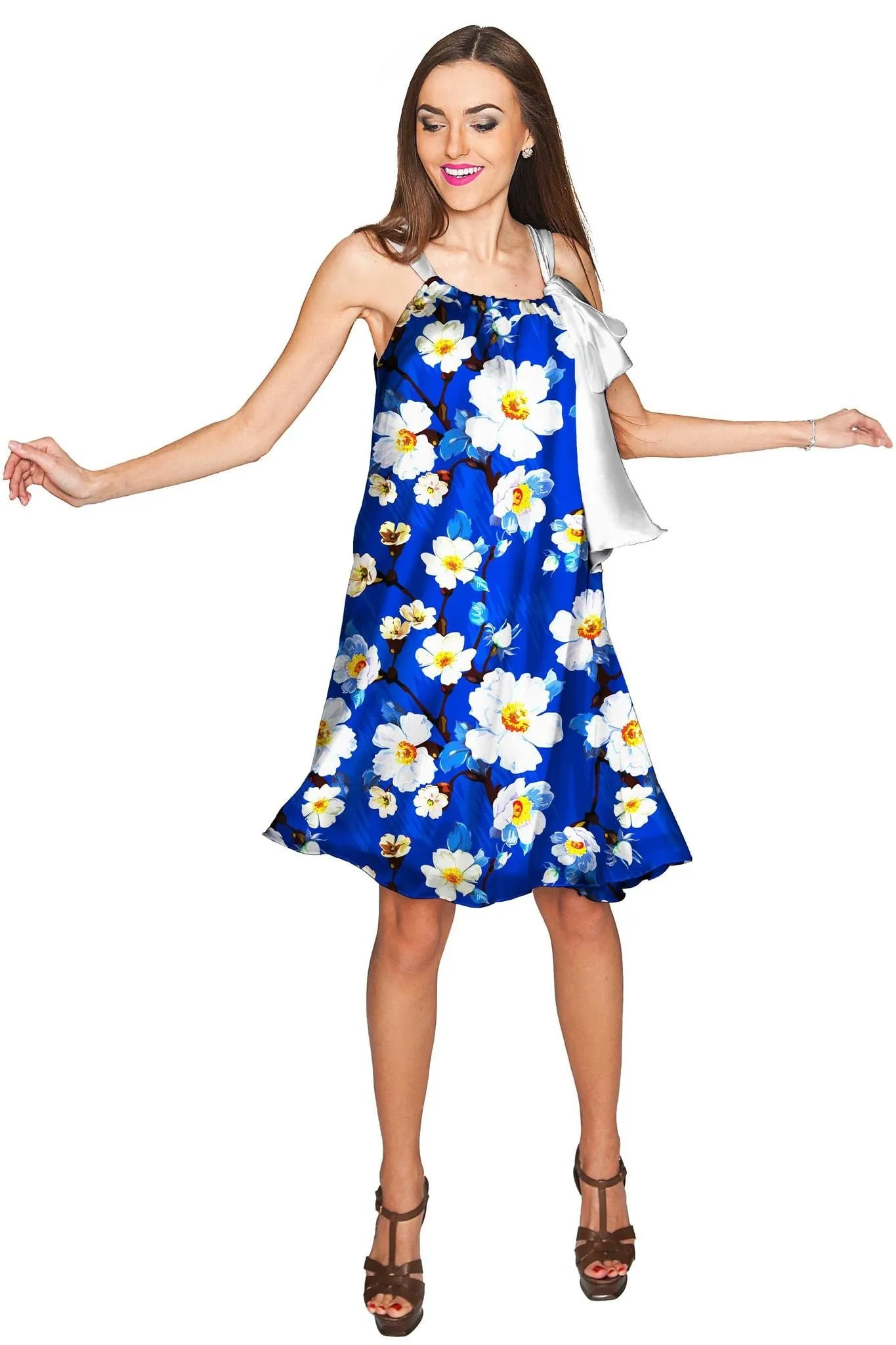 Almond Blossom Melody Blue Chiffon Floral Dress - Women