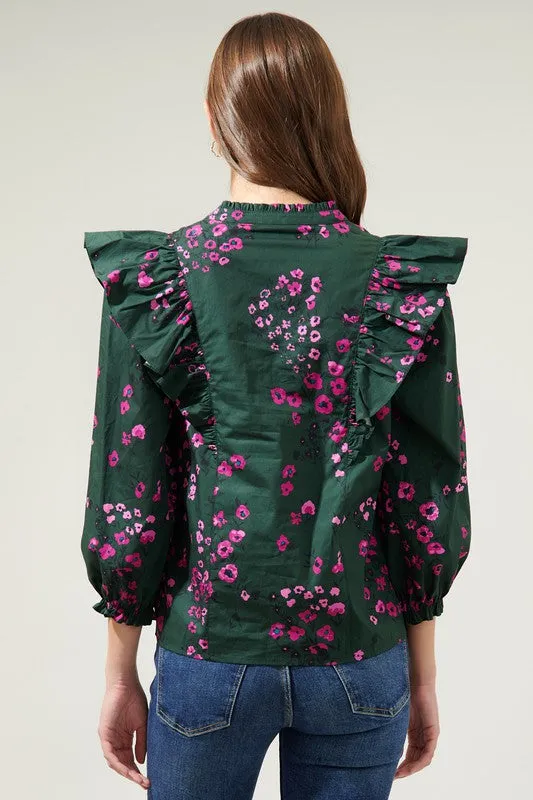 Anissa Floral Split Neck Blouse