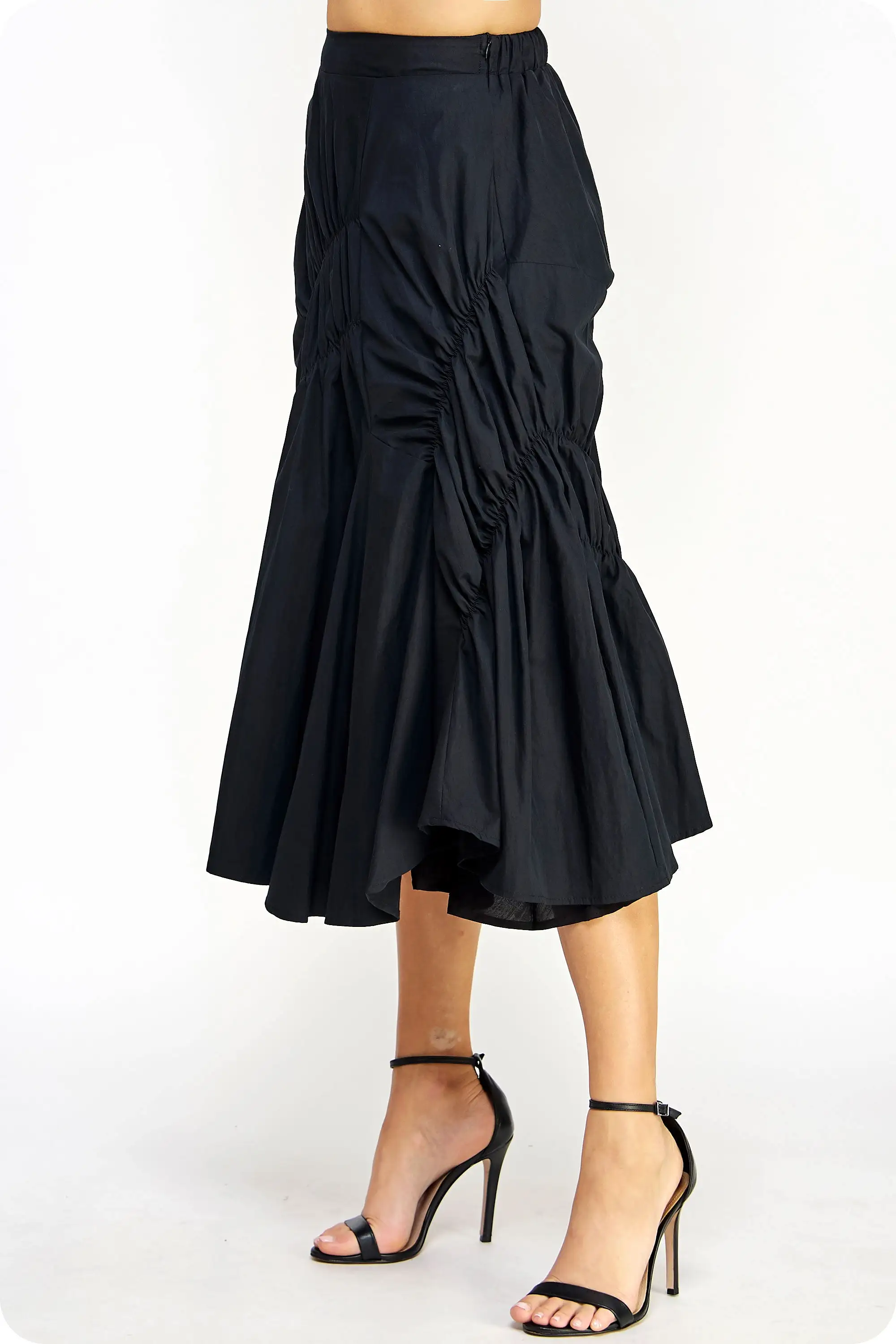 Asymmetric Ruched Midi Skirt