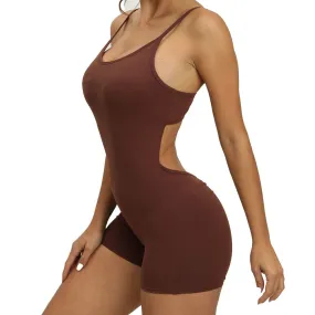 Baller Babe Backless Bodysuit Short - Brown