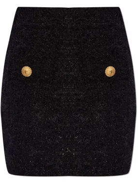 BALMAIN Elegant Gold-Buttoned Tweed Mini Skirt