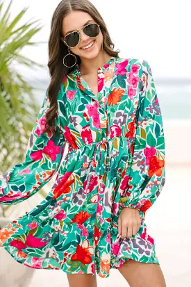 Beautifully You Jade Green Floral Dress