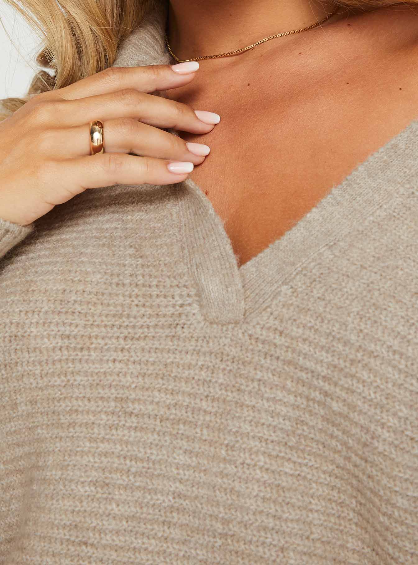 Bella Notched Neck Sweater Beige