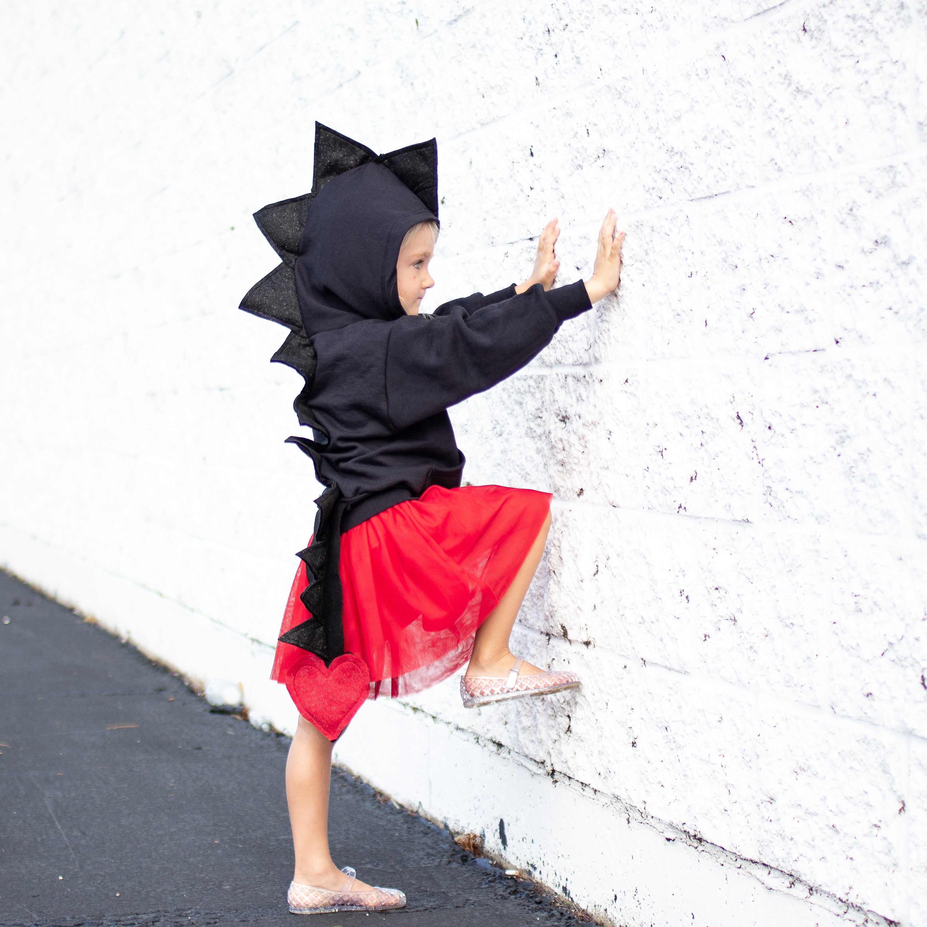 Black Glitter Dragon Hoodie with Tail