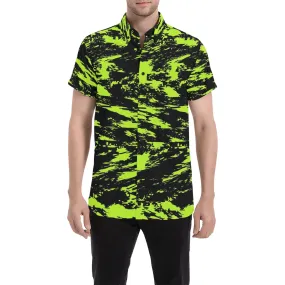 Black Lime Bolt Glitch Short Sleeve Button Up Shirt