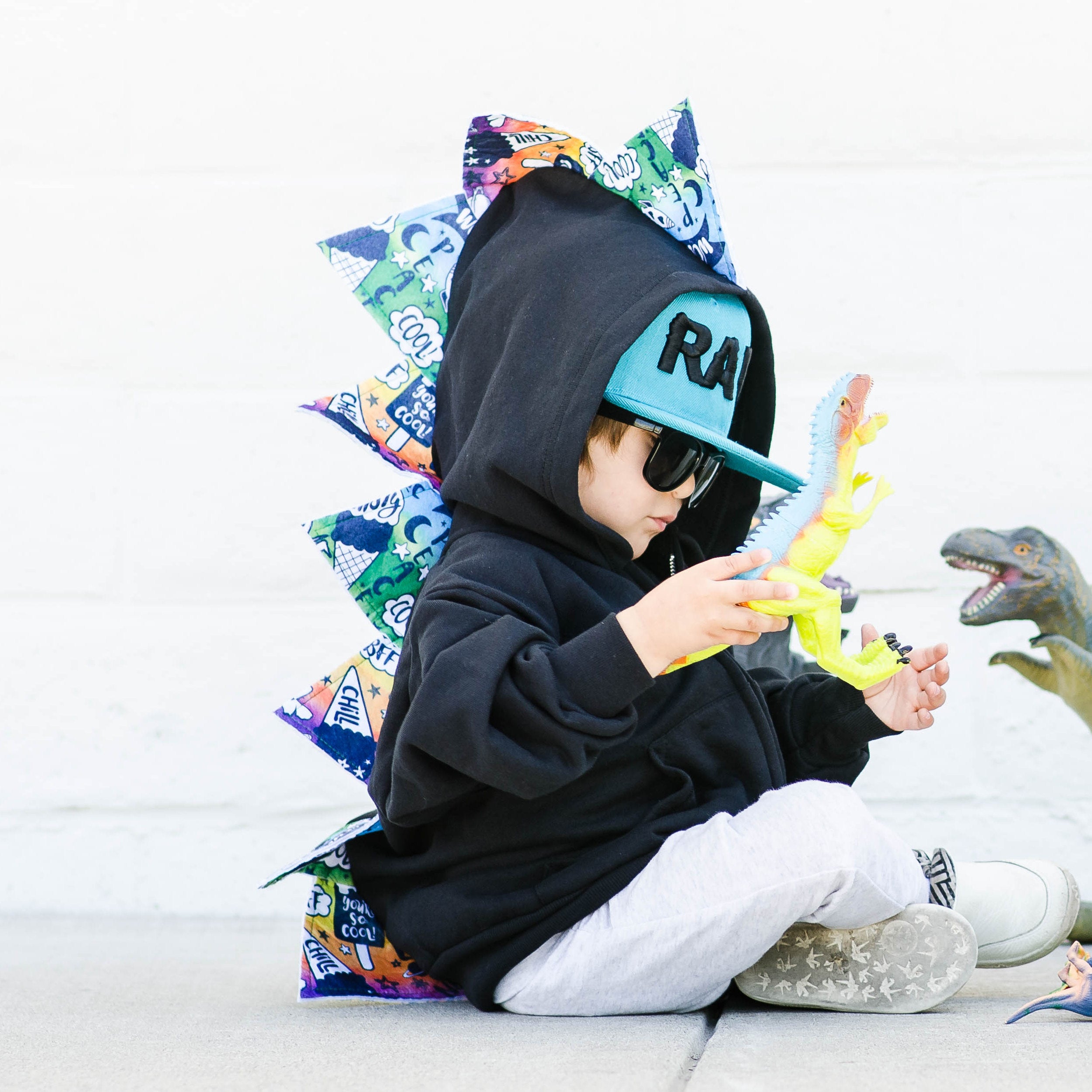 Black Rainbow Dinosaur Spike Hoodie - Unicorn Farts