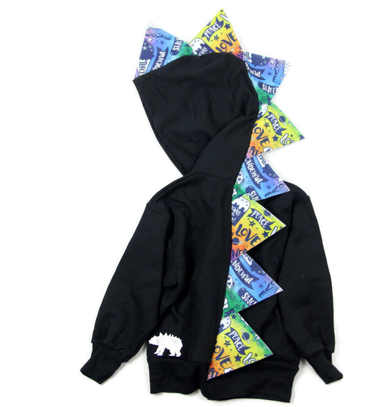 Black Rainbow Dinosaur Spike Hoodie - Unicorn Farts