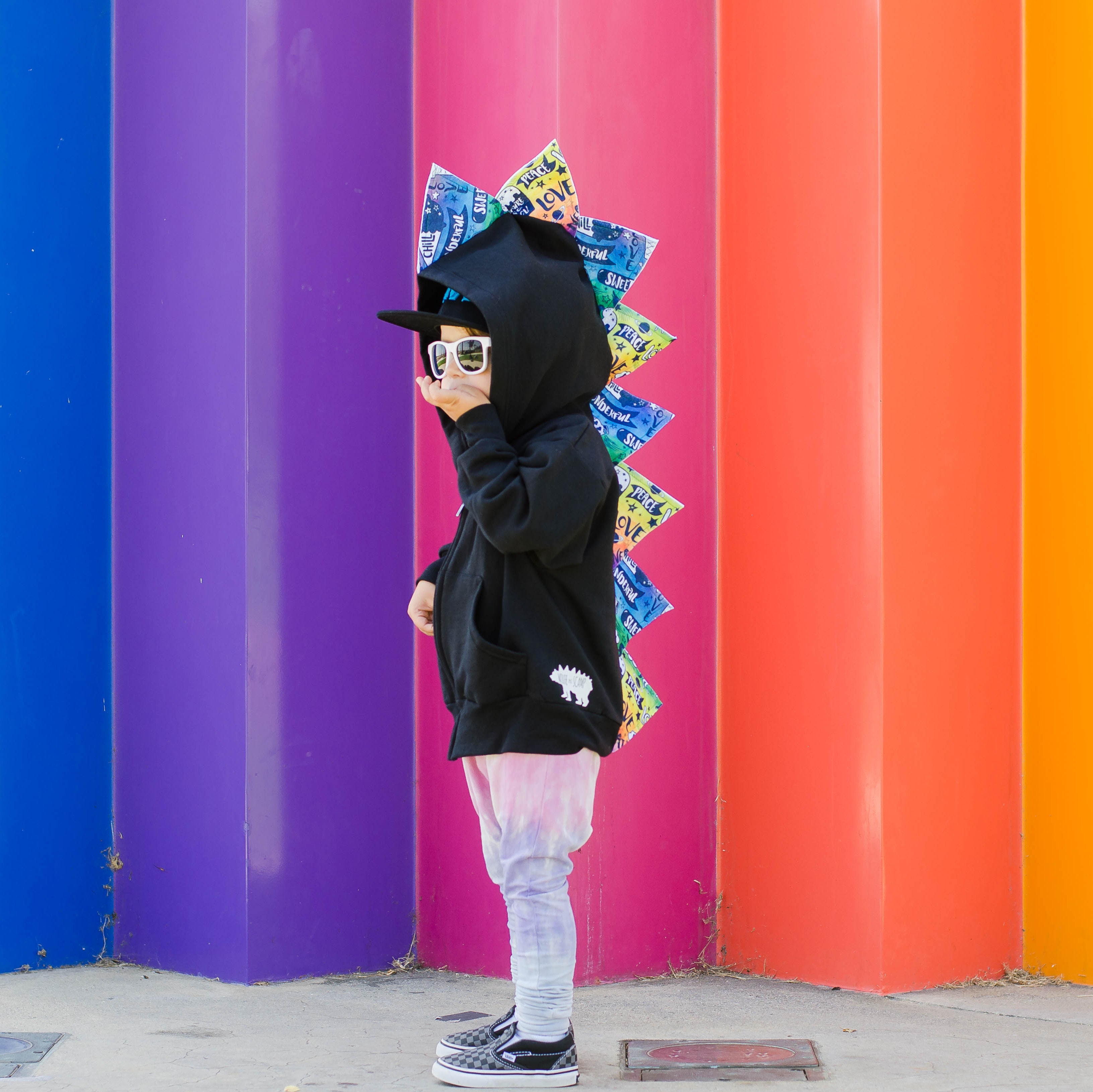 Black Rainbow Dinosaur Spike Hoodie - Unicorn Farts