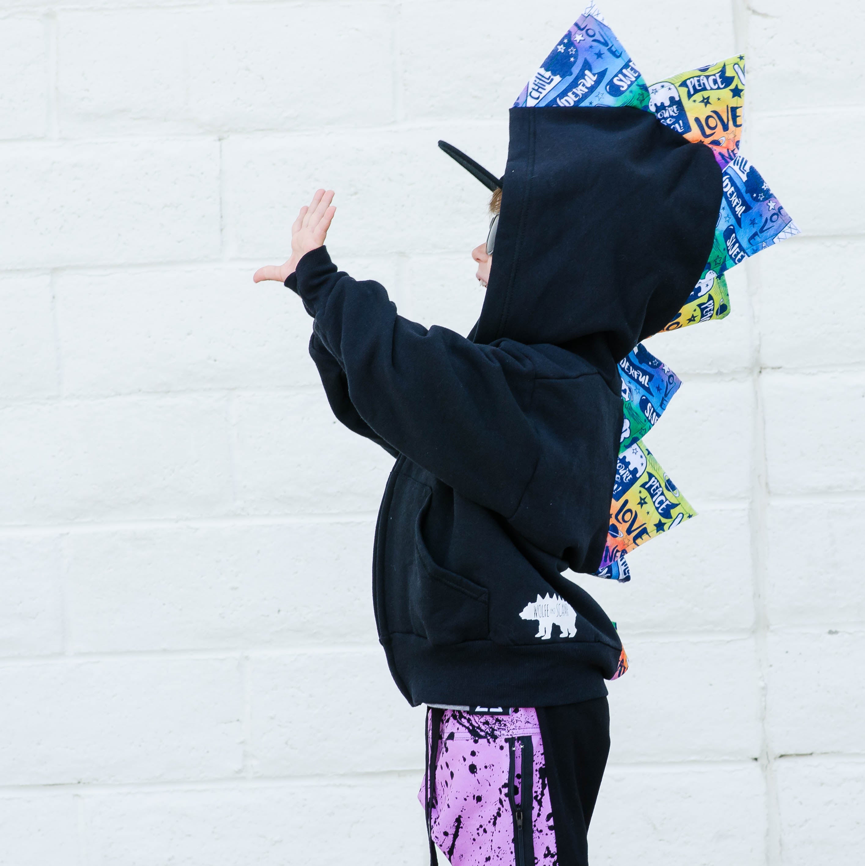 Black Rainbow Dinosaur Spike Hoodie - Unicorn Farts