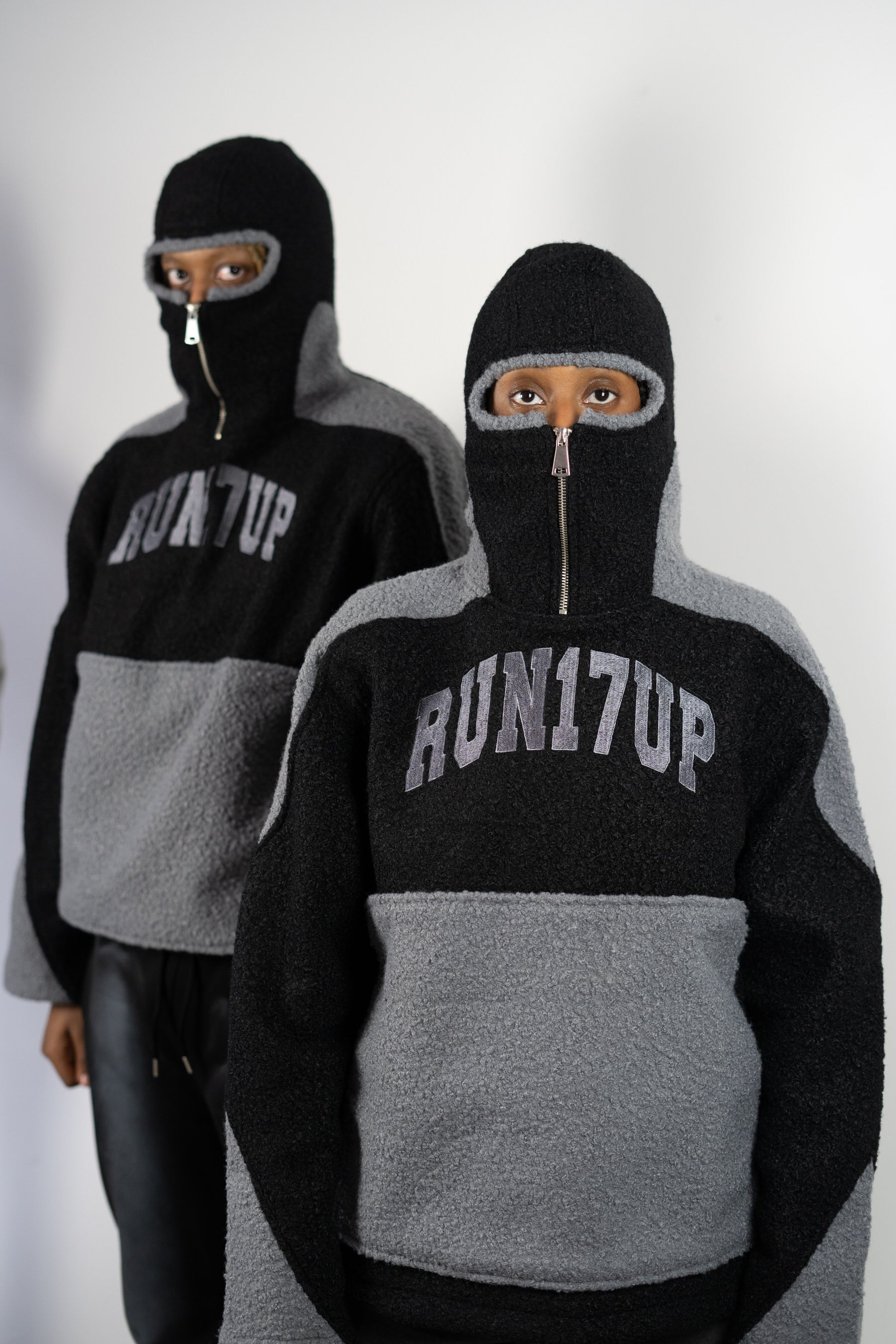 Black Run 17 Up Masked Zip Up Hoodie