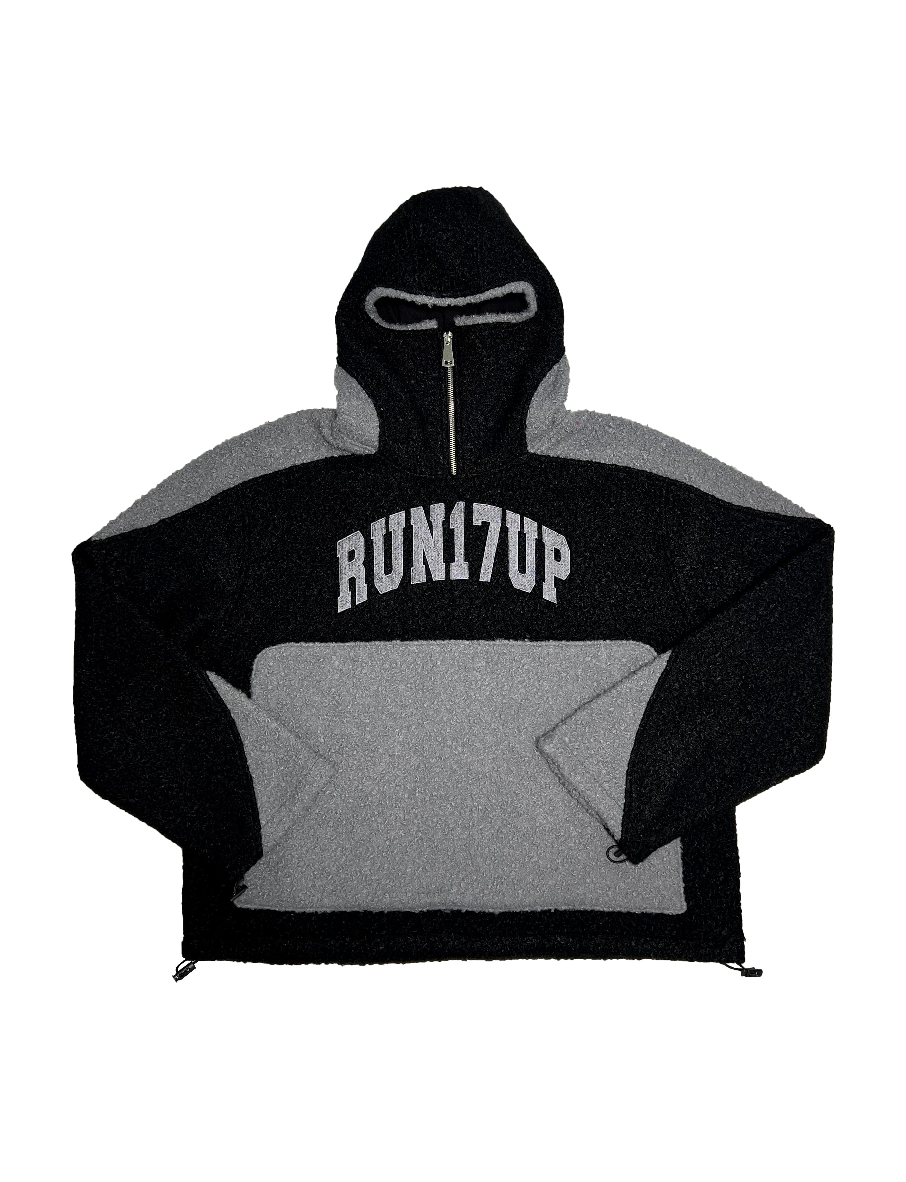 Black Run 17 Up Masked Zip Up Hoodie