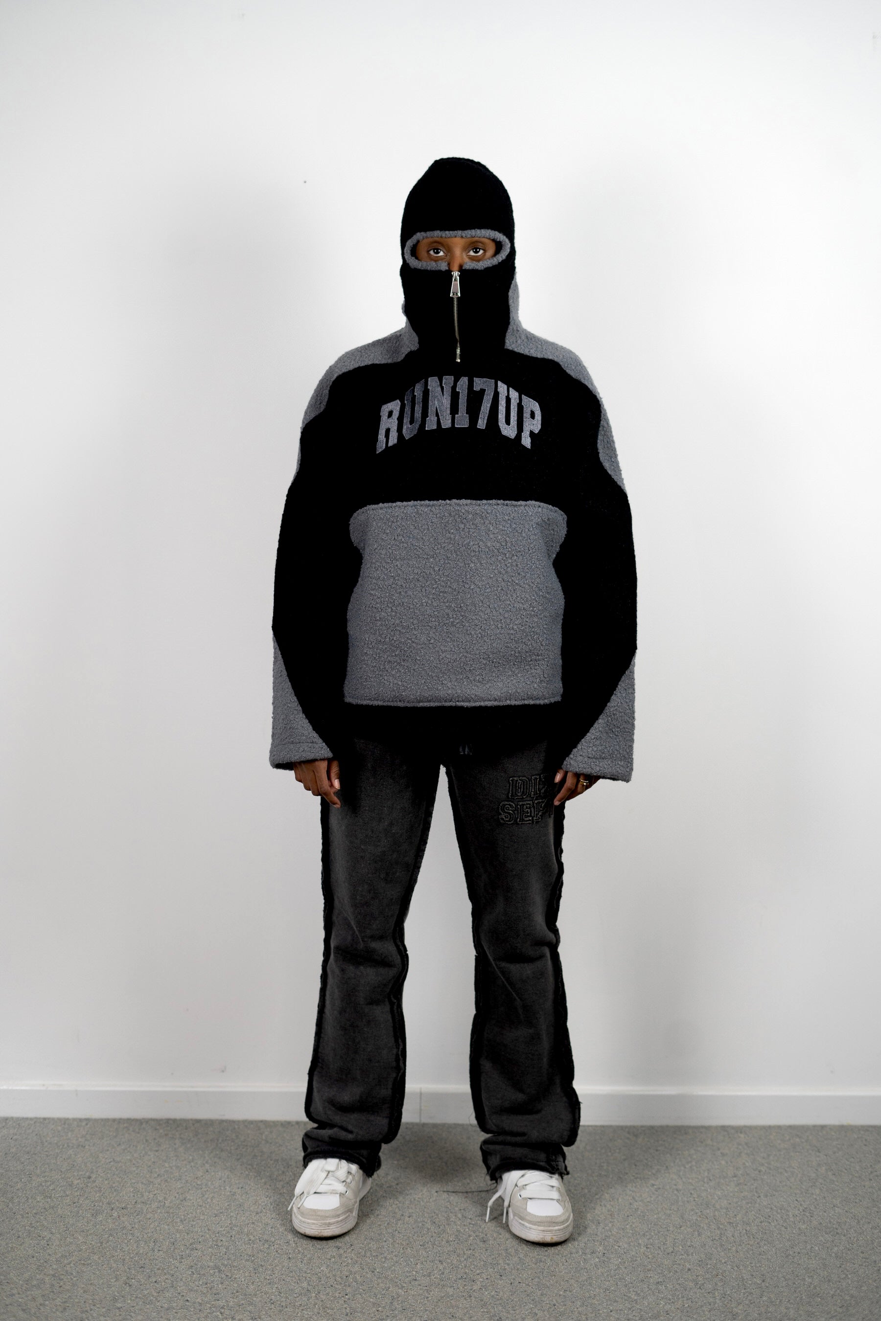 Black Run 17 Up Masked Zip Up Hoodie