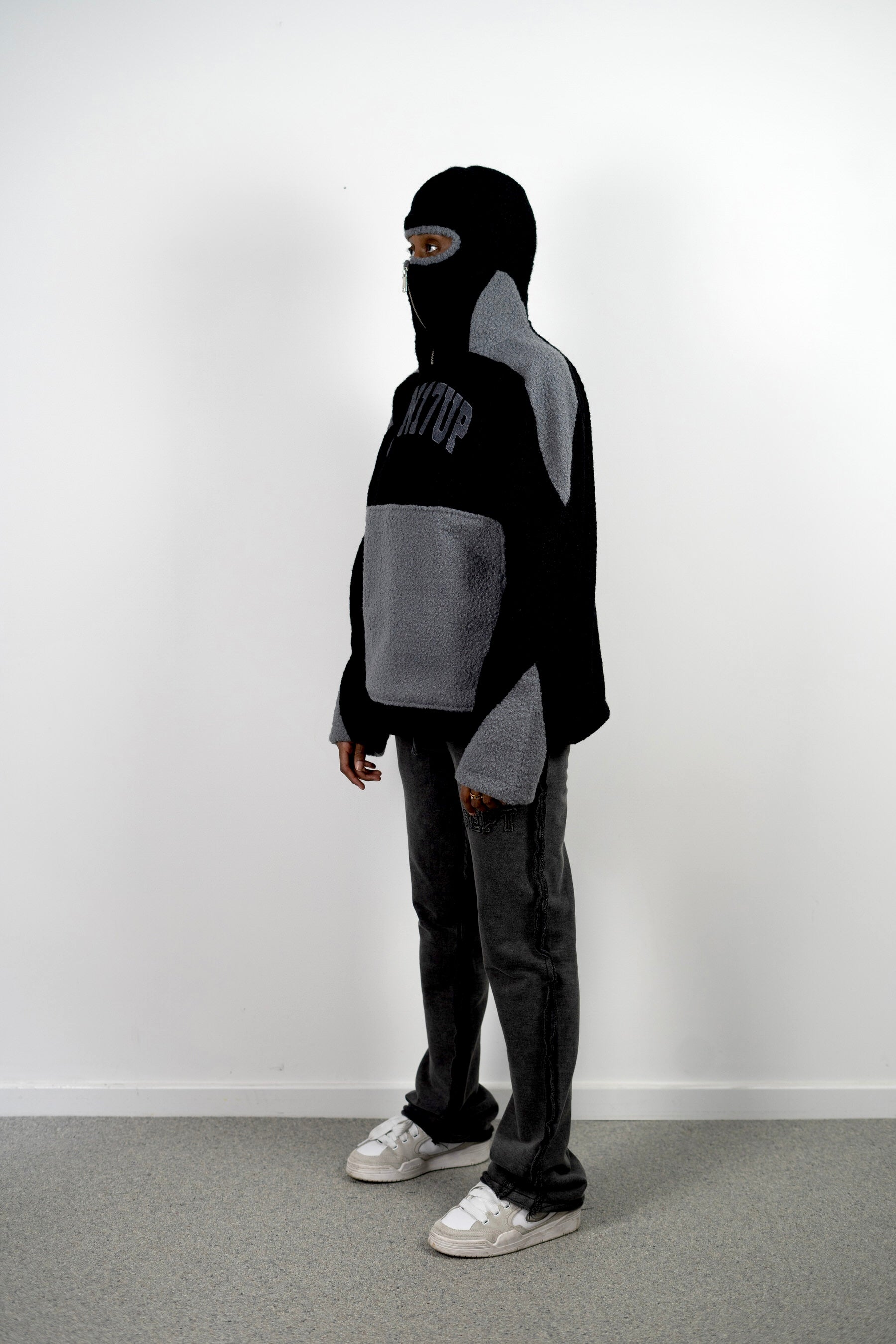 Black Run 17 Up Masked Zip Up Hoodie