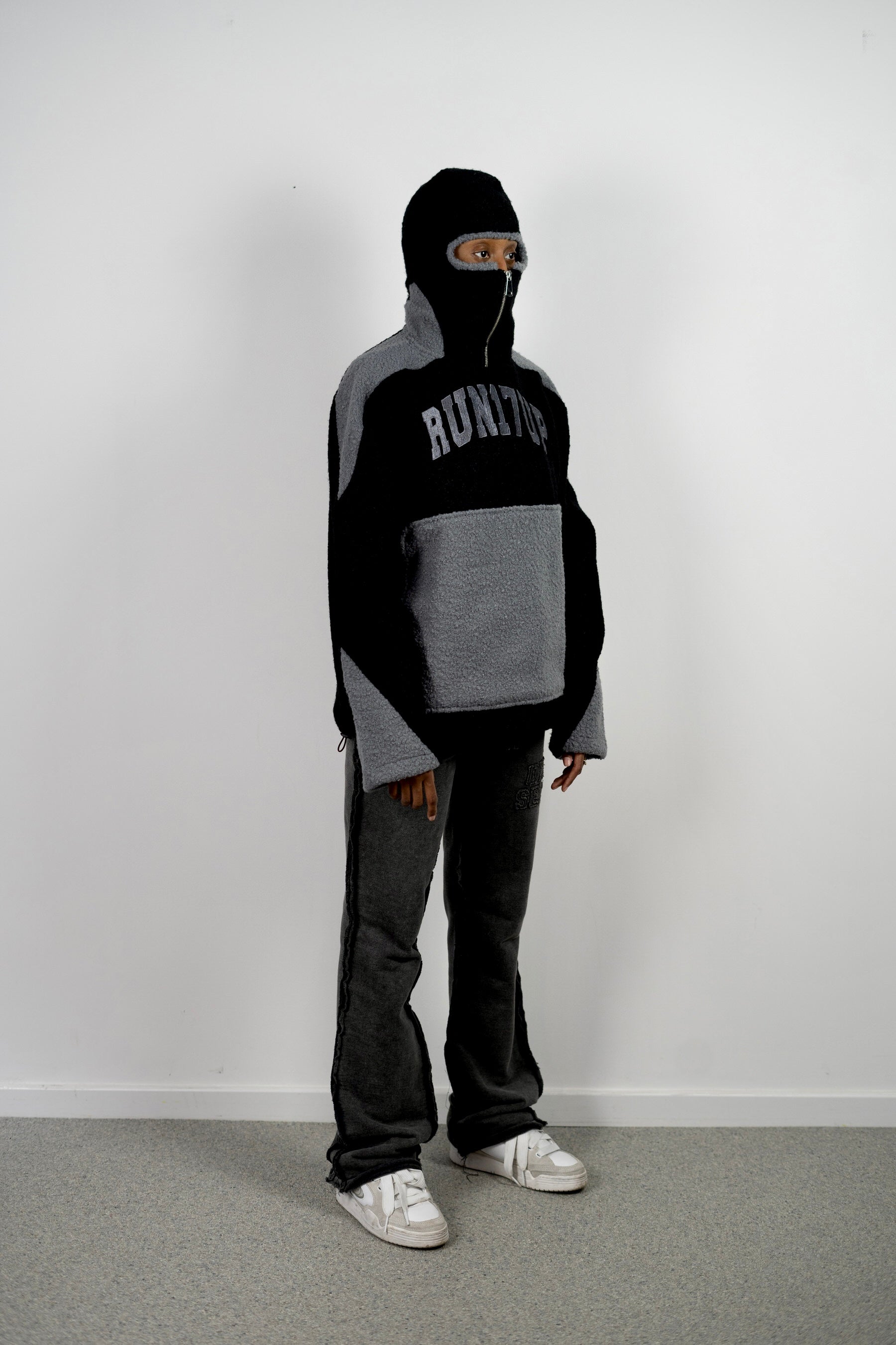 Black Run 17 Up Masked Zip Up Hoodie