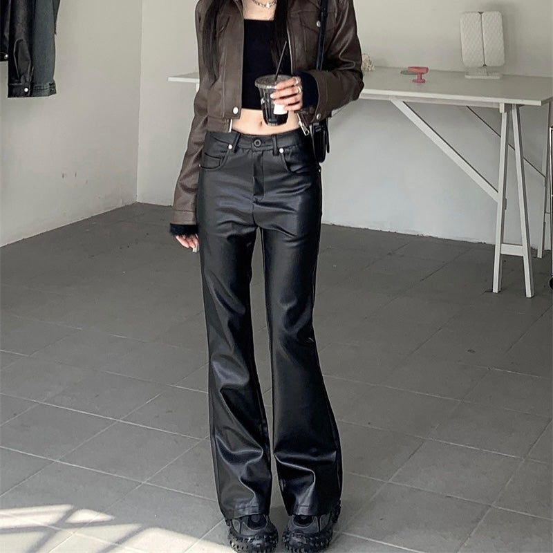 Black Shiny Faux Leather Jeans