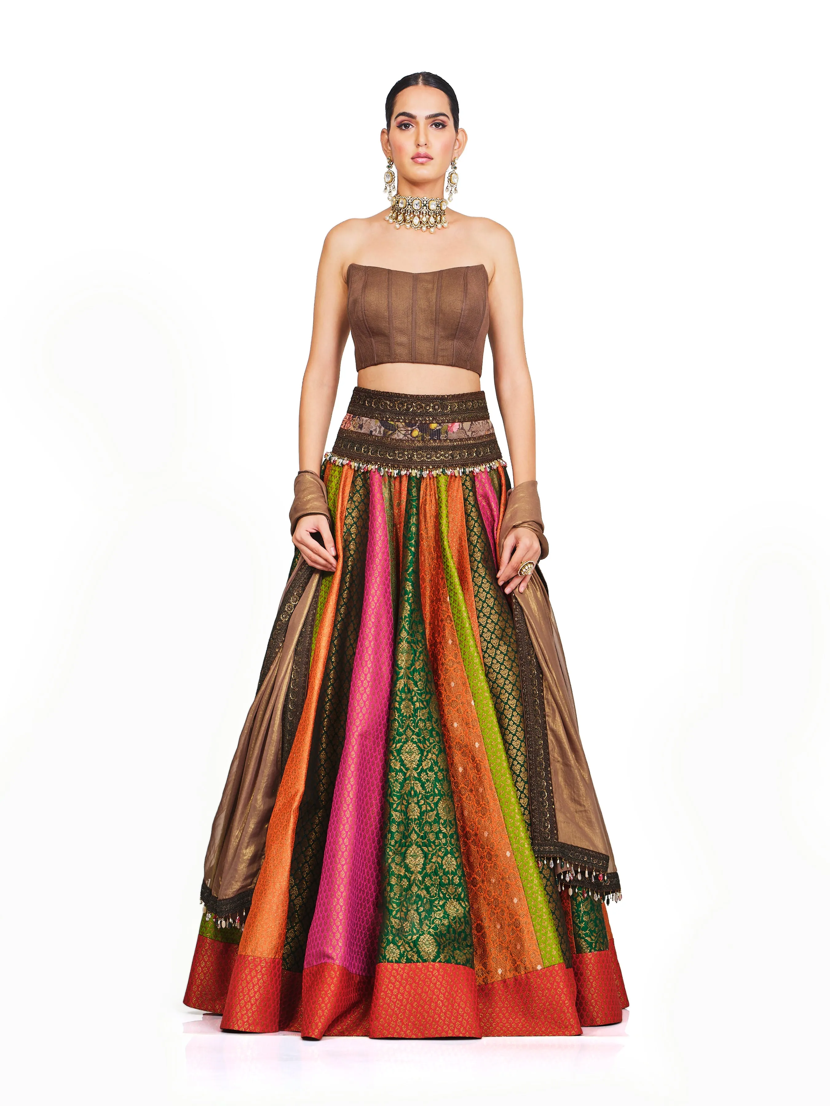 Brocade Corset Lehenga with Organza Dupatta