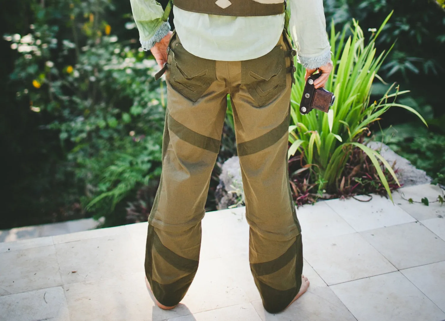 CABALLERO PANTS - SMALL Green Hipster, Tribal, Steampunk, Adventure Wear, Burning Man, Suit, Pocket Pants, Brass hard wear,