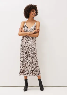 Calla Leopard Print Satin Midi Skirt