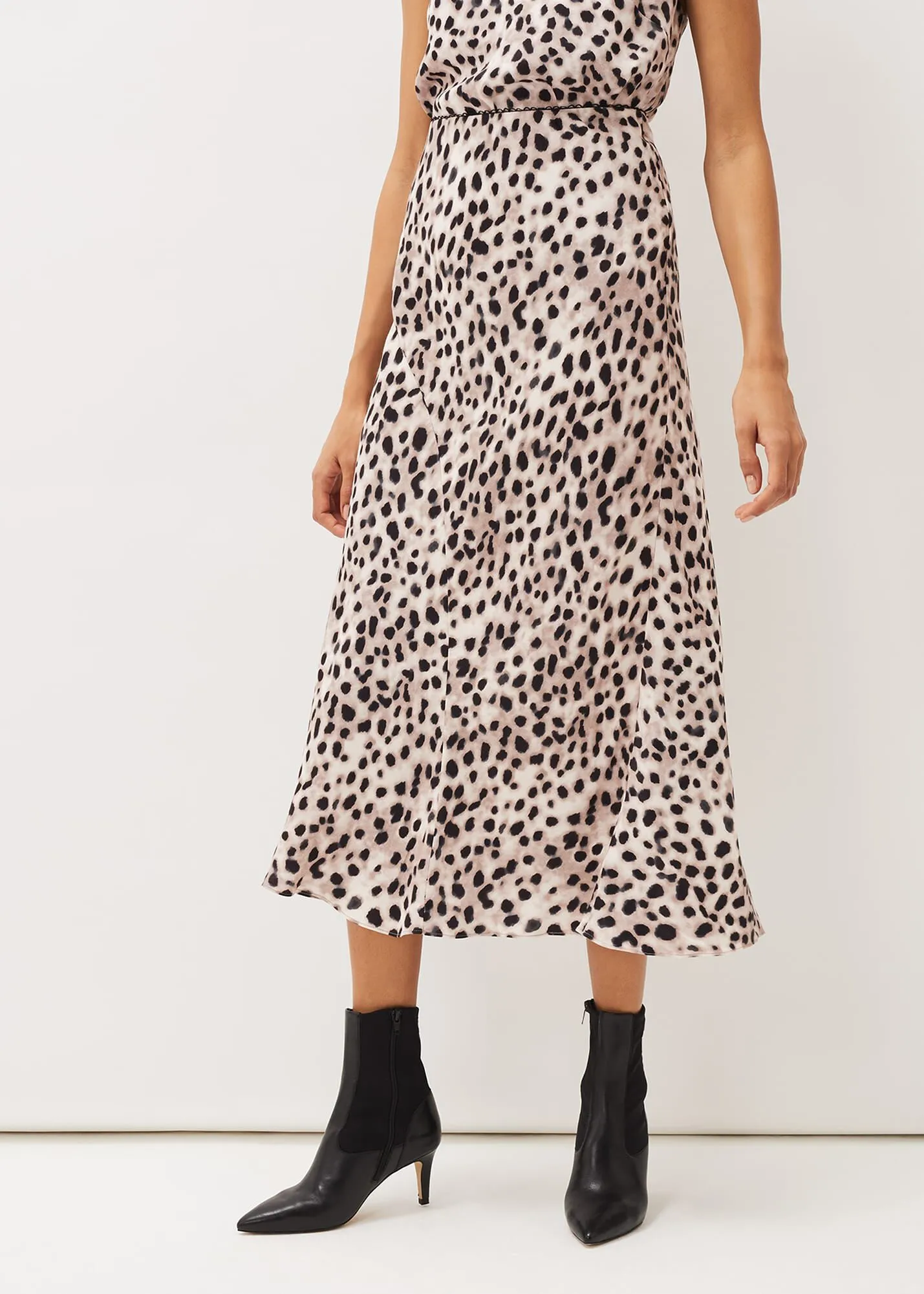 Calla Leopard Print Satin Midi Skirt