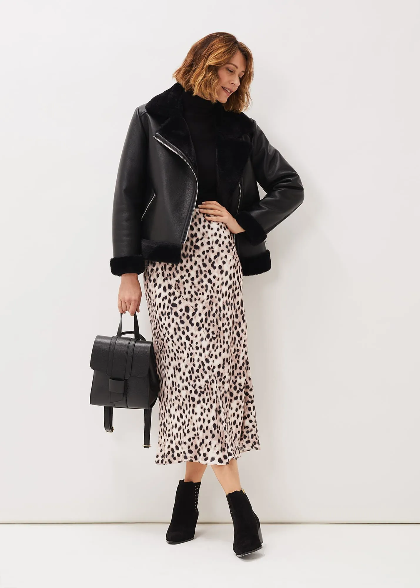 Calla Leopard Print Satin Midi Skirt