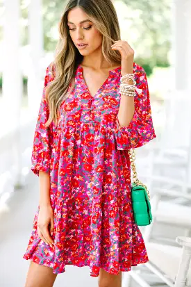 Can't Be Outdone Fuchsia Pink Ditsy Floral Dress