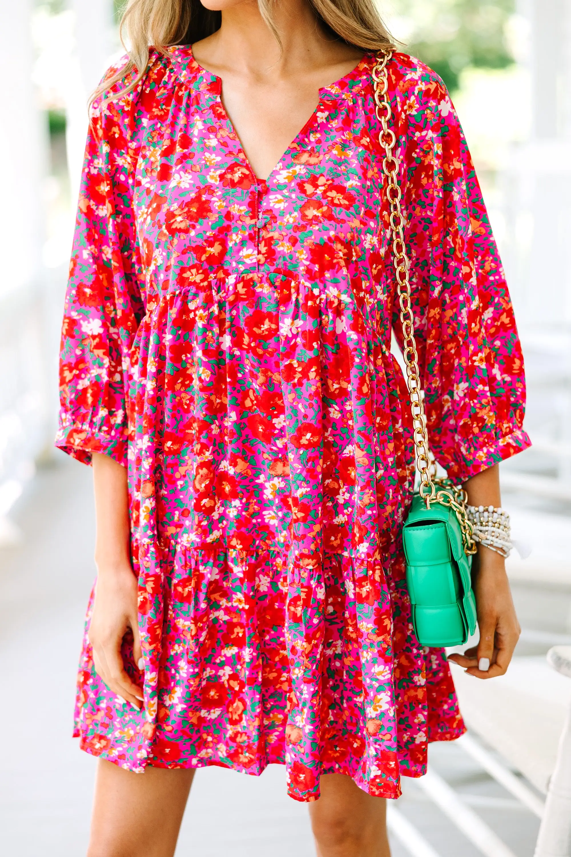 Can't Be Outdone Fuchsia Pink Ditsy Floral Dress