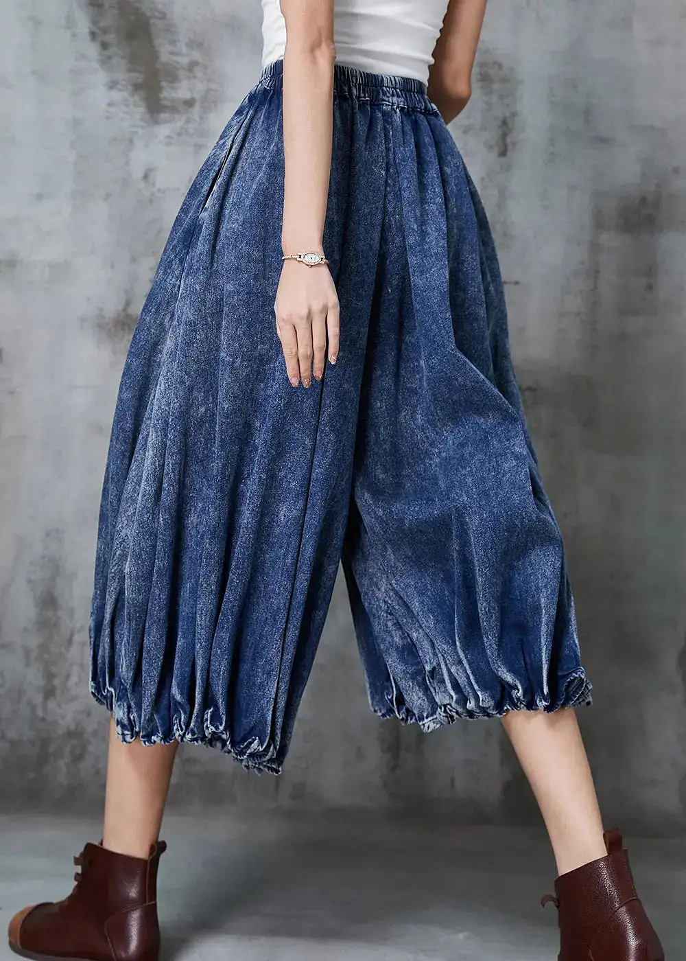 Casual Blue Oversized Wrinkled Denim Wide Leg Pants Spring JK1047