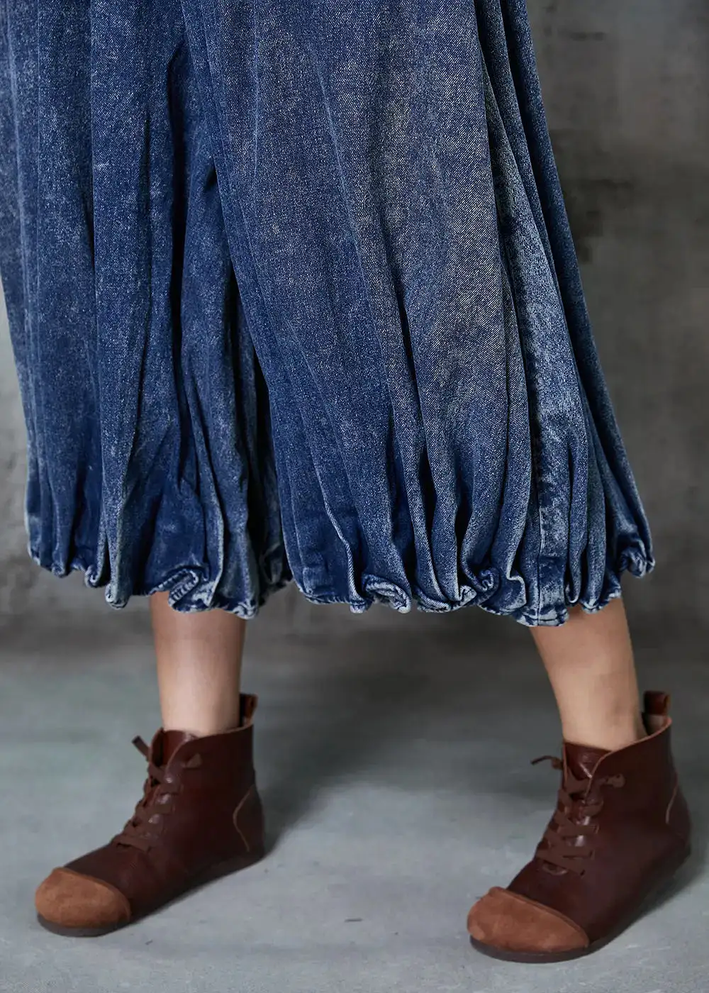 Casual Blue Oversized Wrinkled Denim Wide Leg Pants Spring JK1047