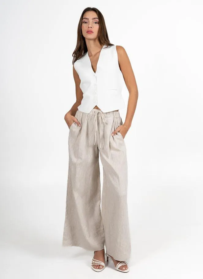 C'est Moi Linen Wide Leg Pants In Sand