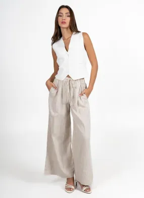 C'est Moi Linen Wide Leg Pants In Sand