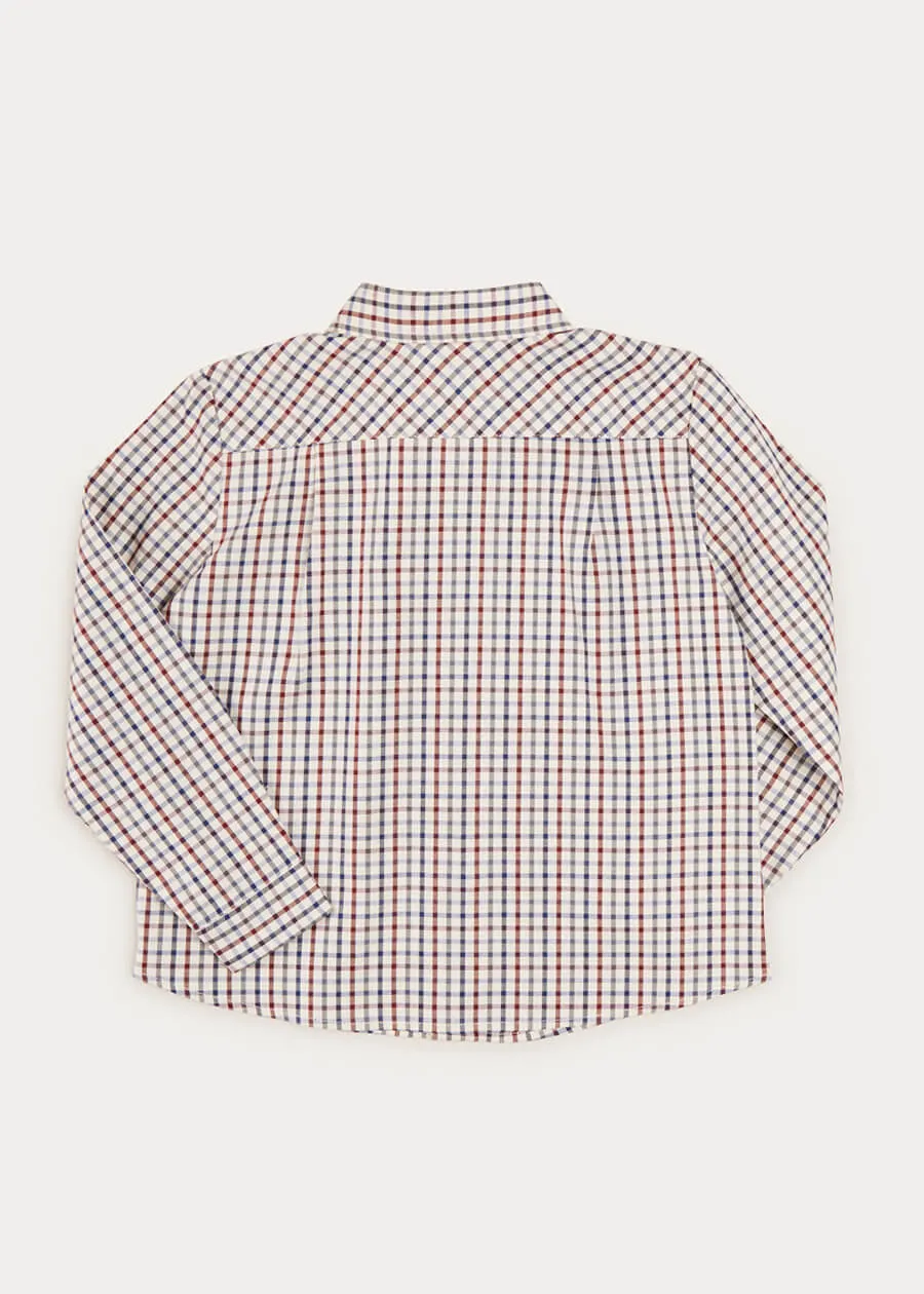 Checked Polo Collar Long Sleeve Shirt In Beige (4-10yrs)