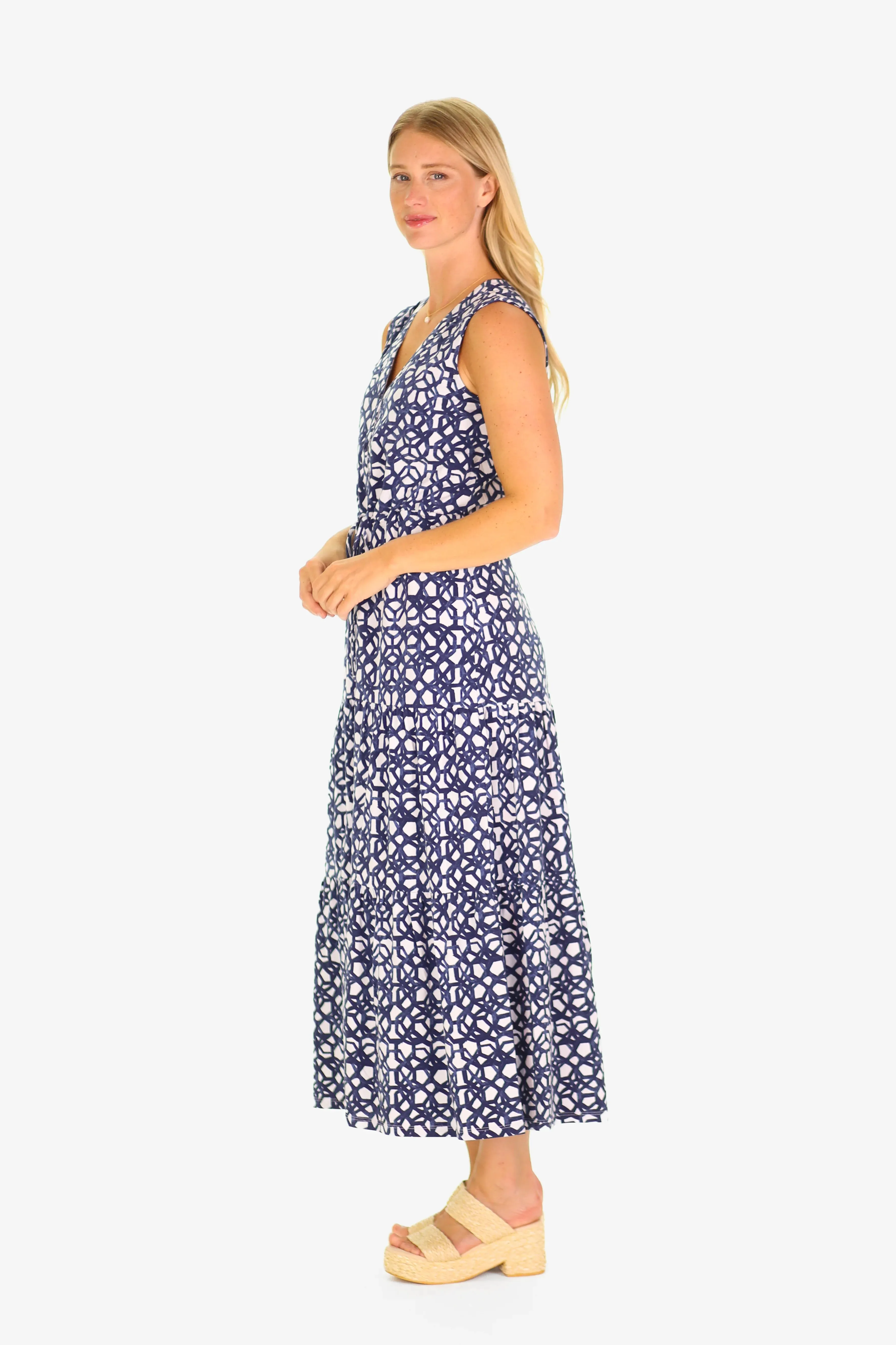 Comfortable Fabric Navy White Lianna Maxi Dress by Duffield Lane