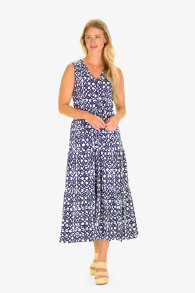 Comfortable Fabric Navy White Lianna Maxi Dress by Duffield Lane