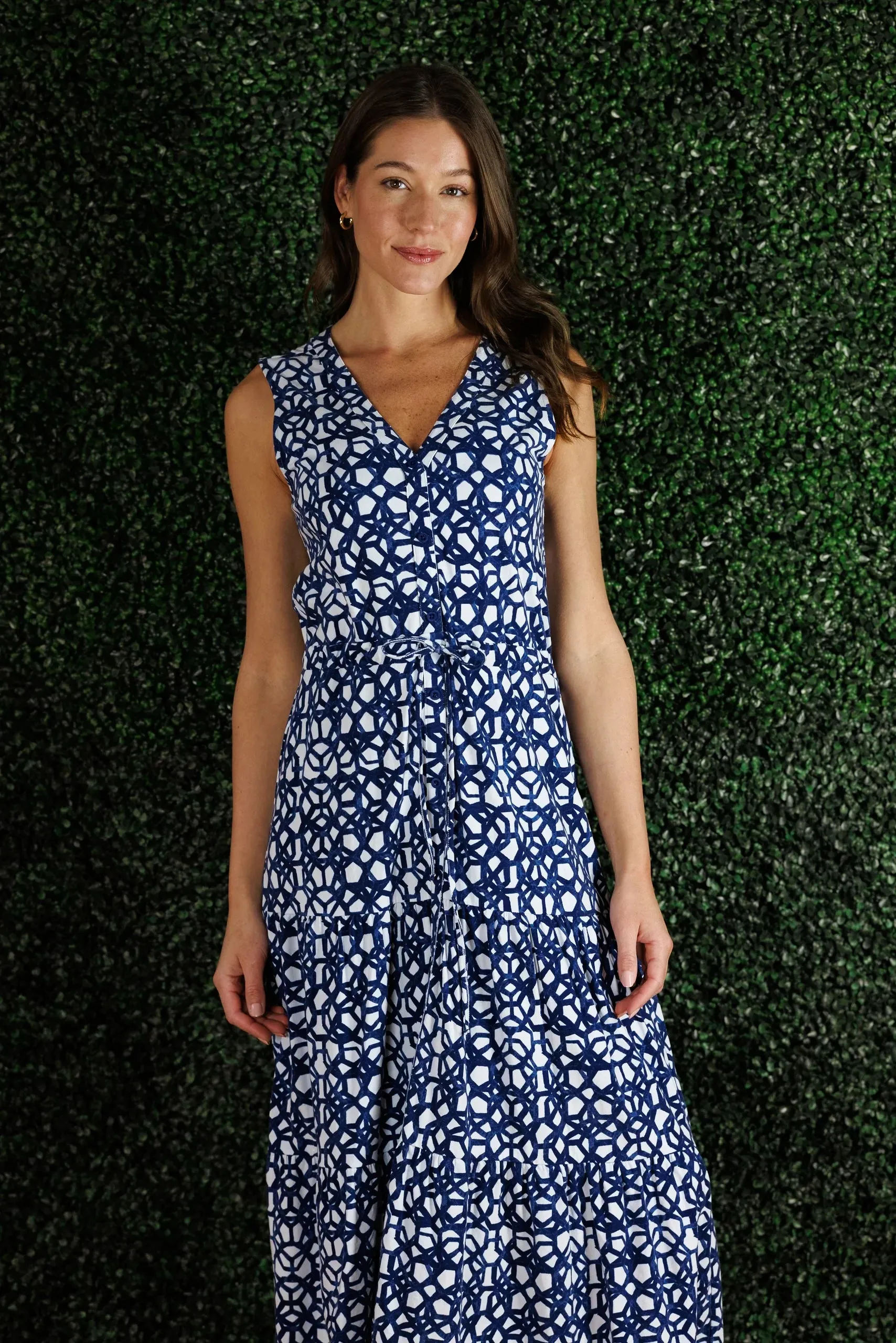 Comfortable Fabric Navy White Lianna Maxi Dress by Duffield Lane