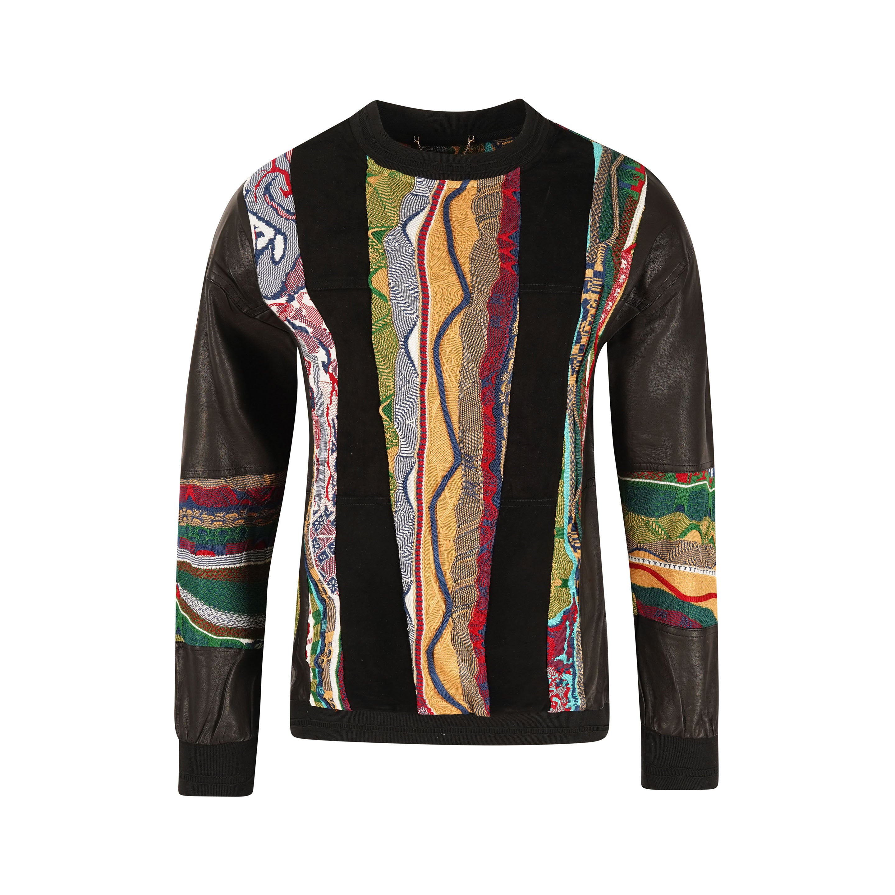 COOGI Leather, Suede and Sweater Pieced Crew - Black