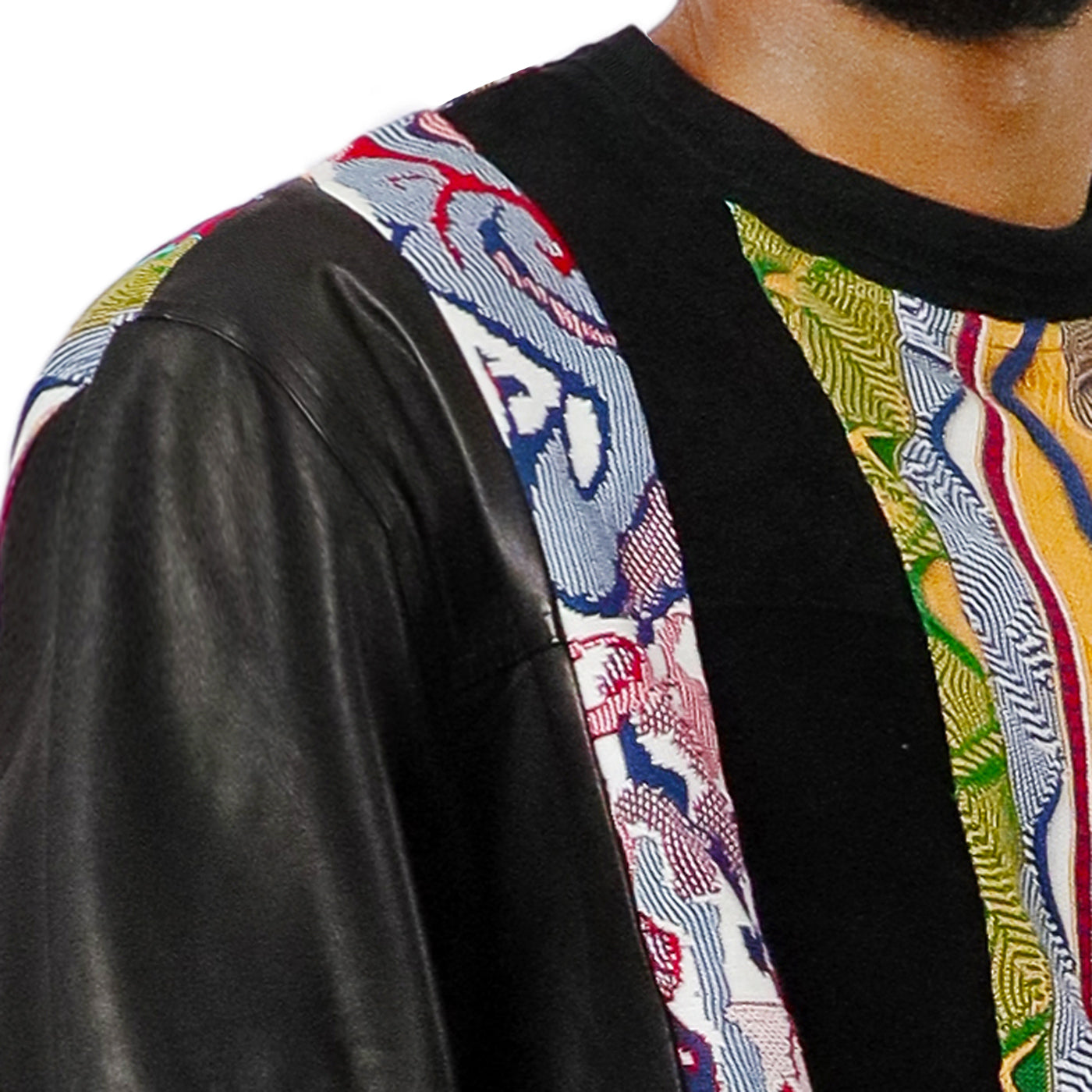 COOGI Leather, Suede and Sweater Pieced Crew - Black