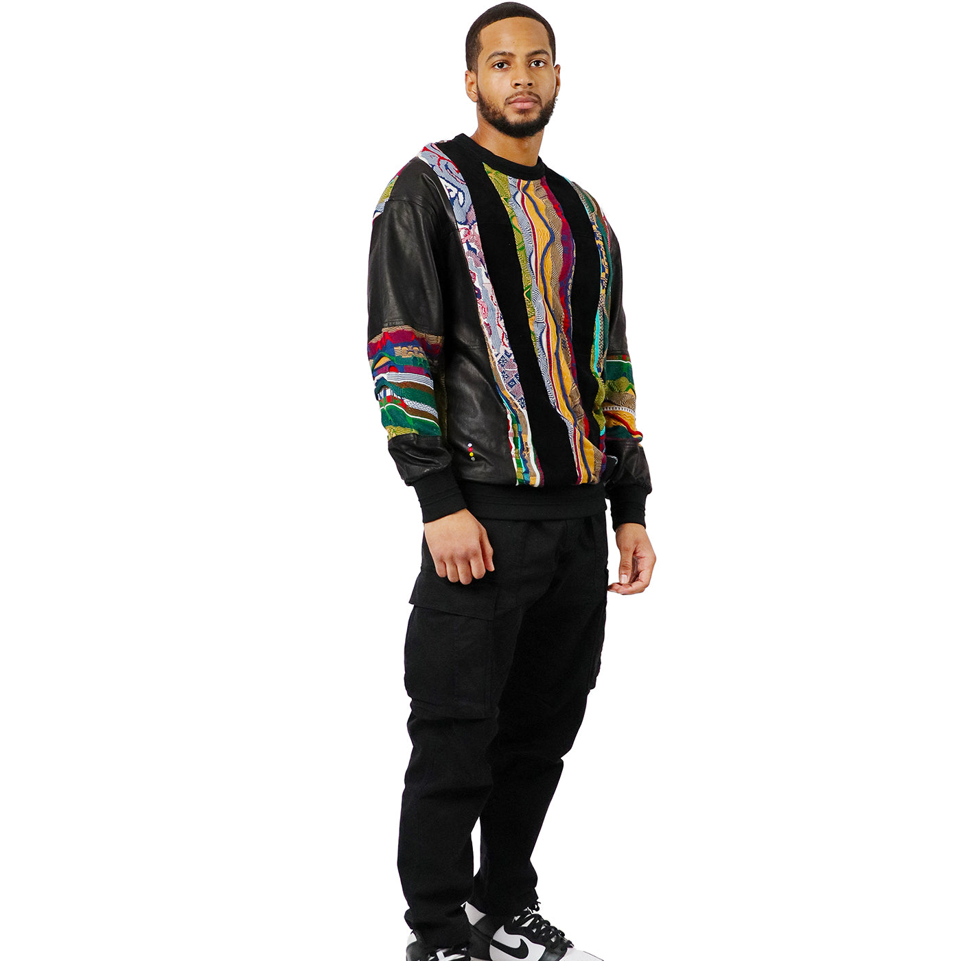 COOGI Leather, Suede and Sweater Pieced Crew - Black