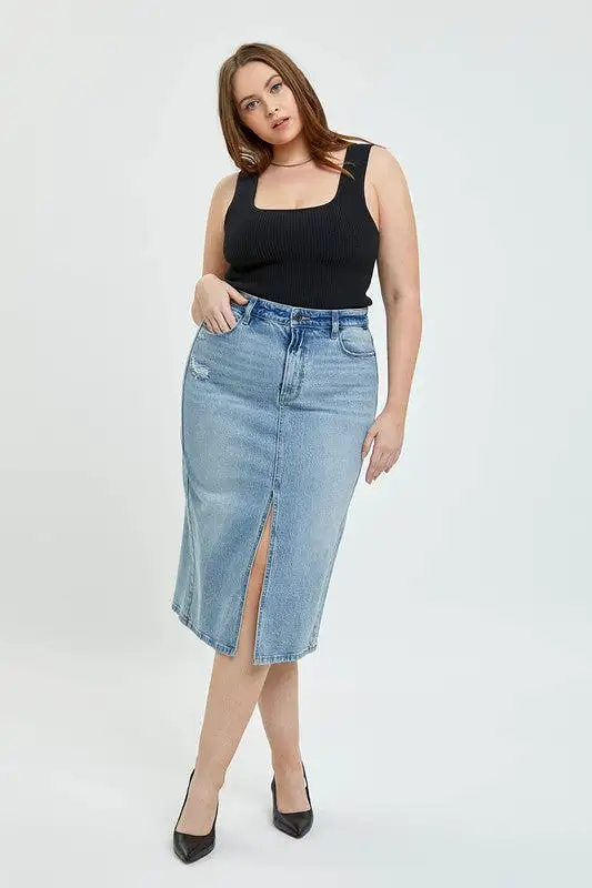 Curvy Denim Midi Skirt