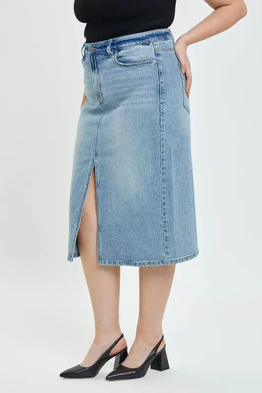 Curvy Denim Midi Skirt