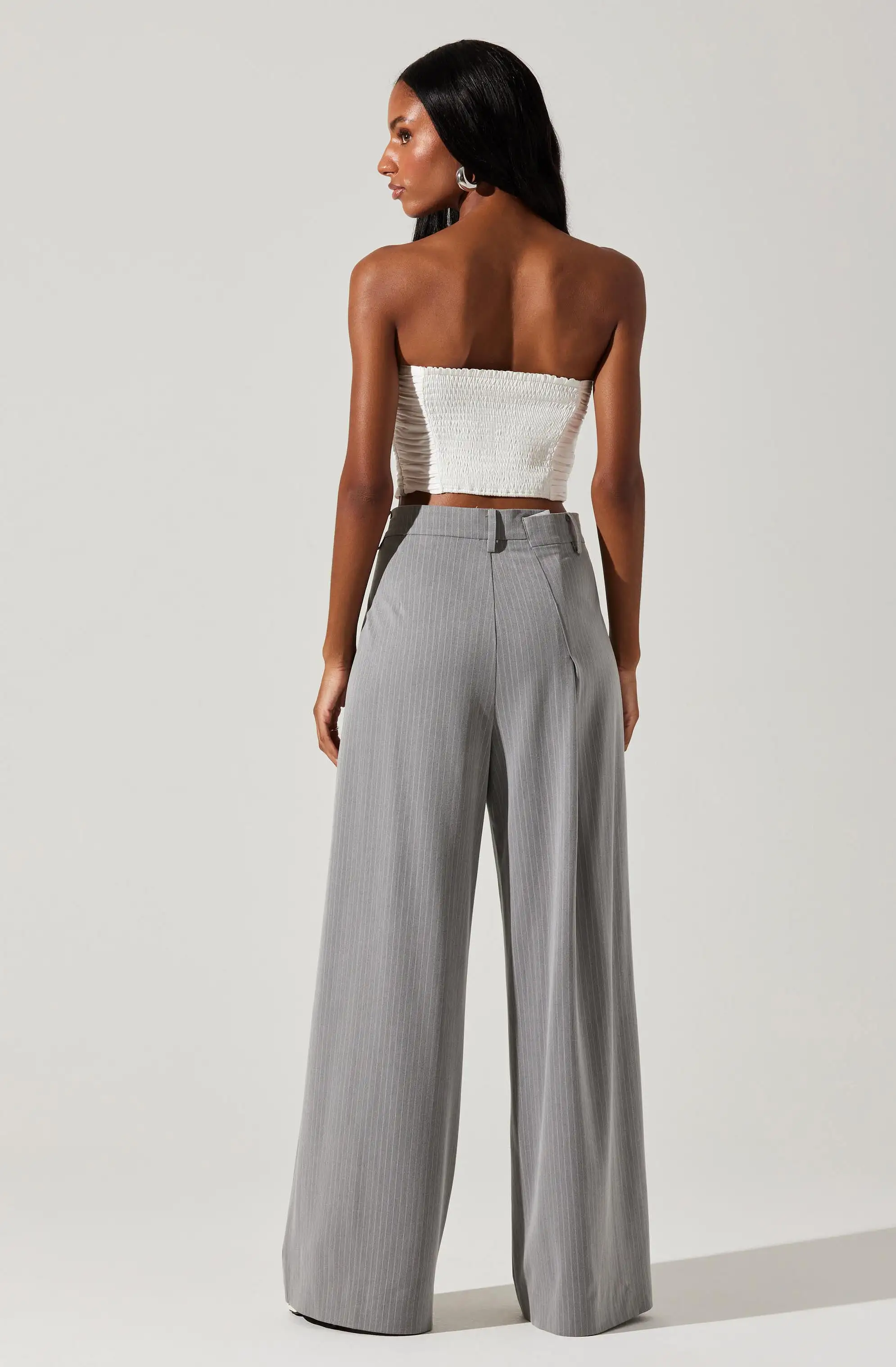 Dawson Pinstripe Asymmetric Wide Leg Pants