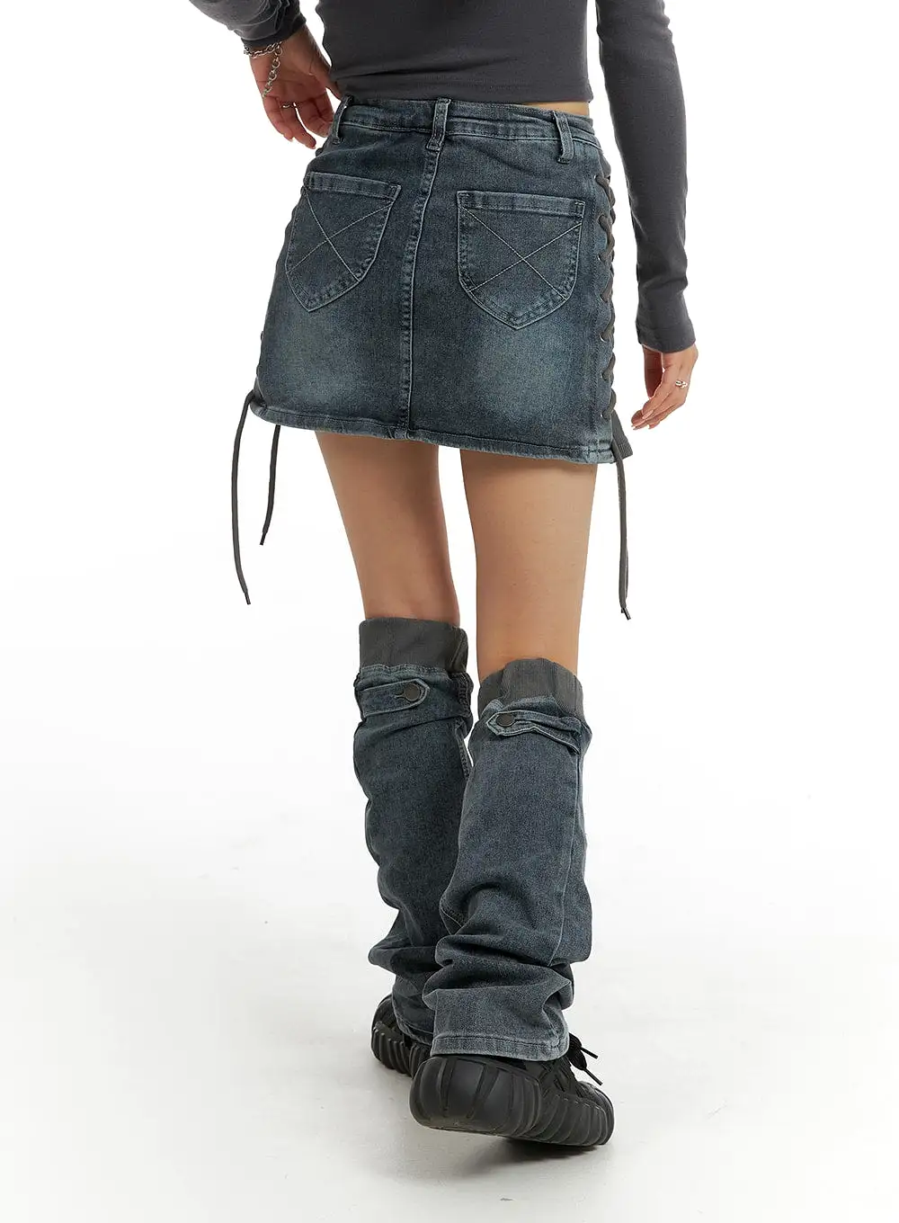 Denim Mini Skirt with Leg Warmers IM405